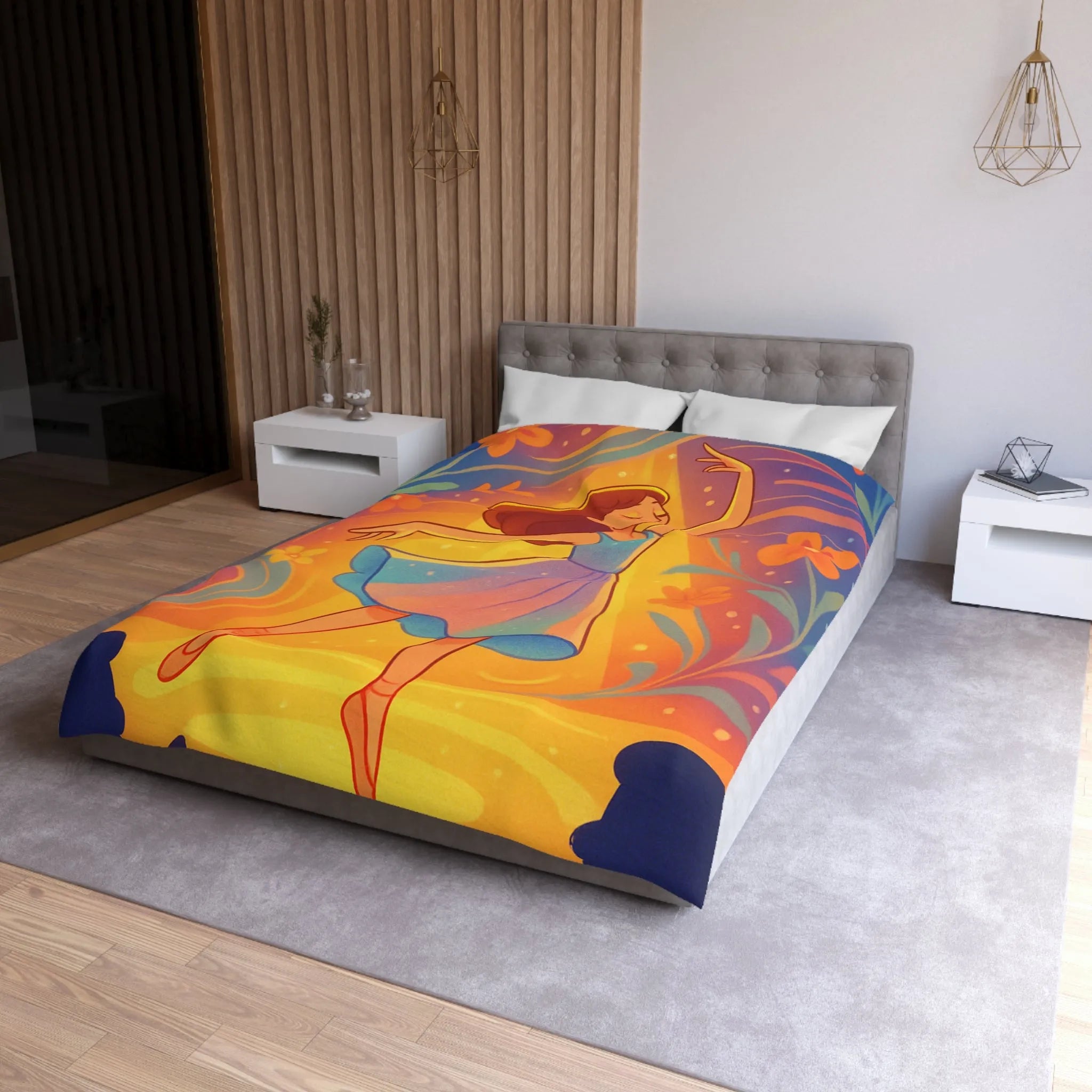 Housse de couette danseuse élégante aux couleurs vives et fleurs lumineuses captivantes