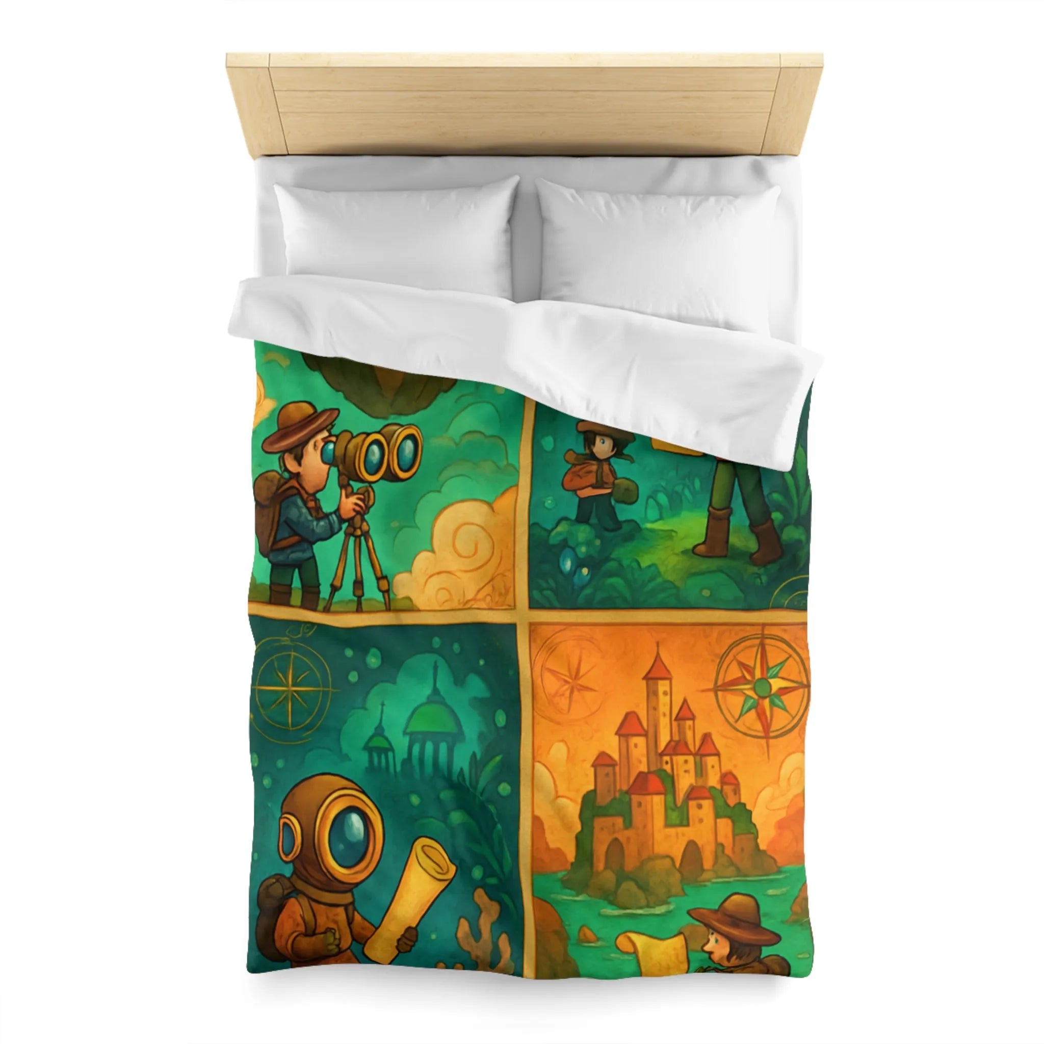 Housse de couette aventure fantastique pour chambre d'enfant avec exploration imaginaire colorée
