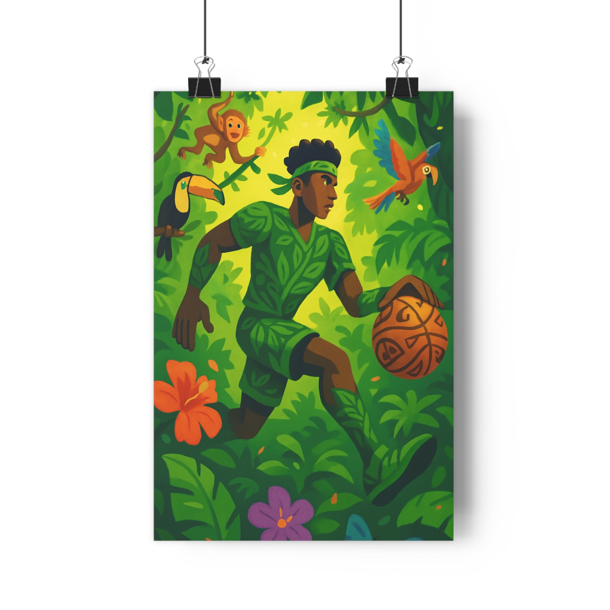 Poster décoratif jungle vert dynamique aventure nature salon chambre enfant moderne vibrant tropical qualité