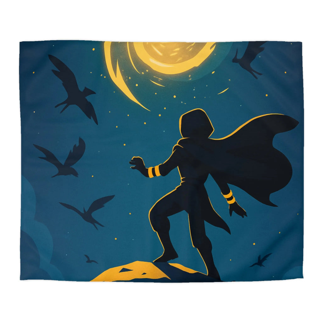 Housse de couette aventure magique, silhouette et spirale dorée dans ciel étoilé