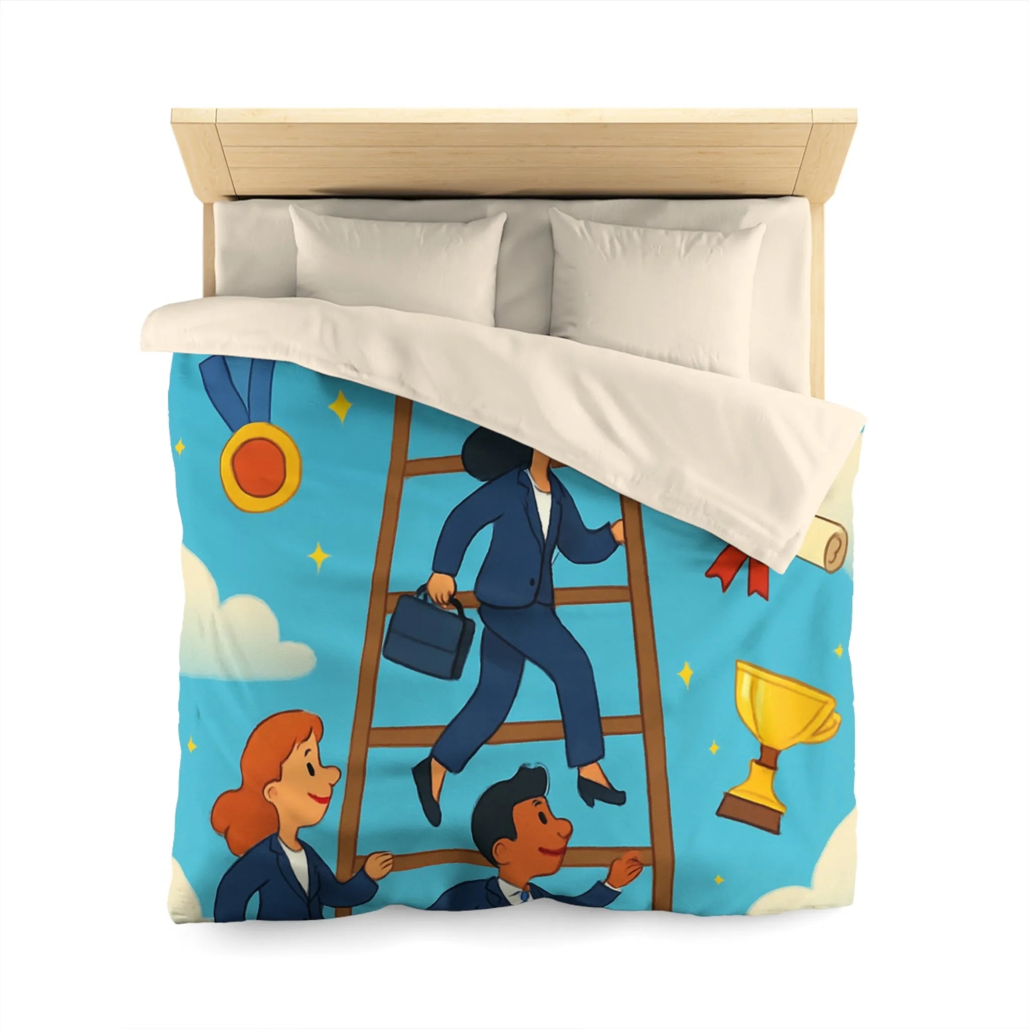 Housse de couette ludique : Échelle des réussites avec trophées et médailles colorées