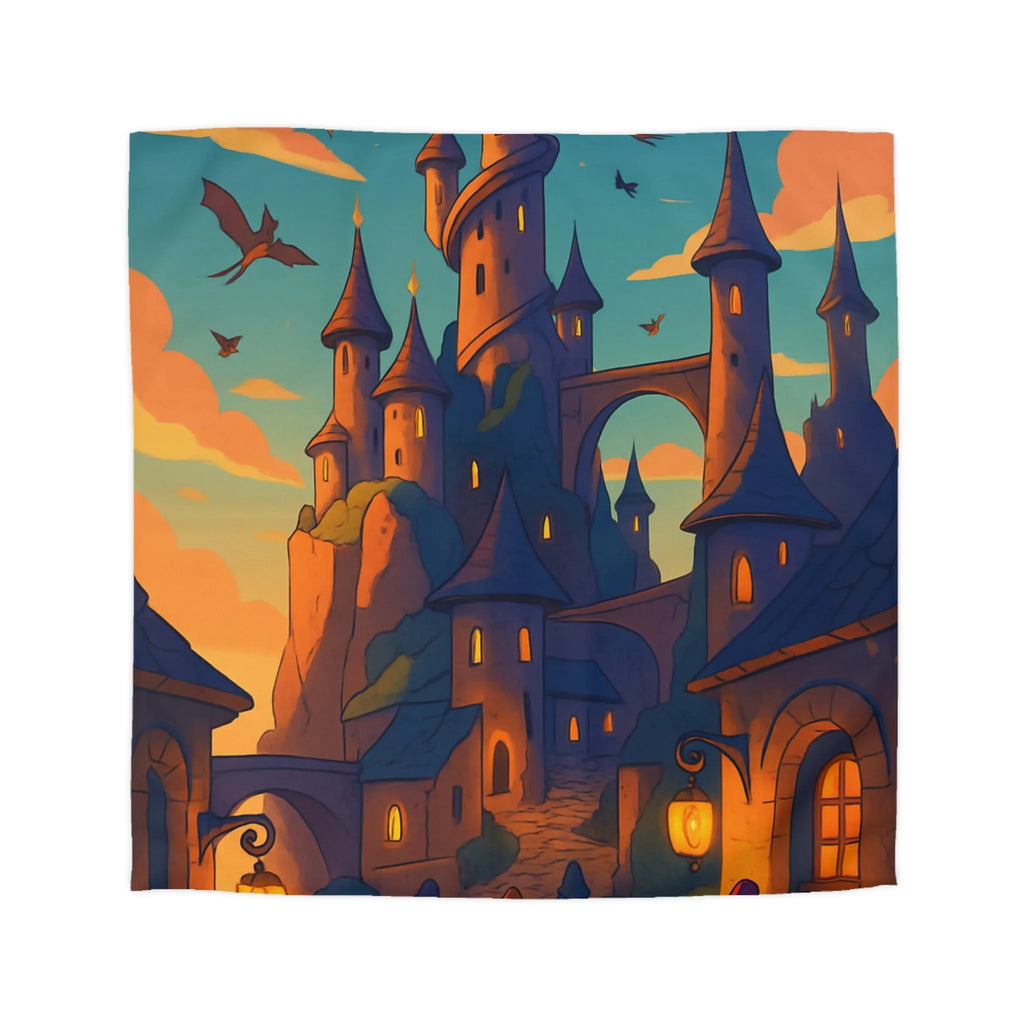 Housse de couette magique avec château féérique et créatures volantes pour rêve enchanté