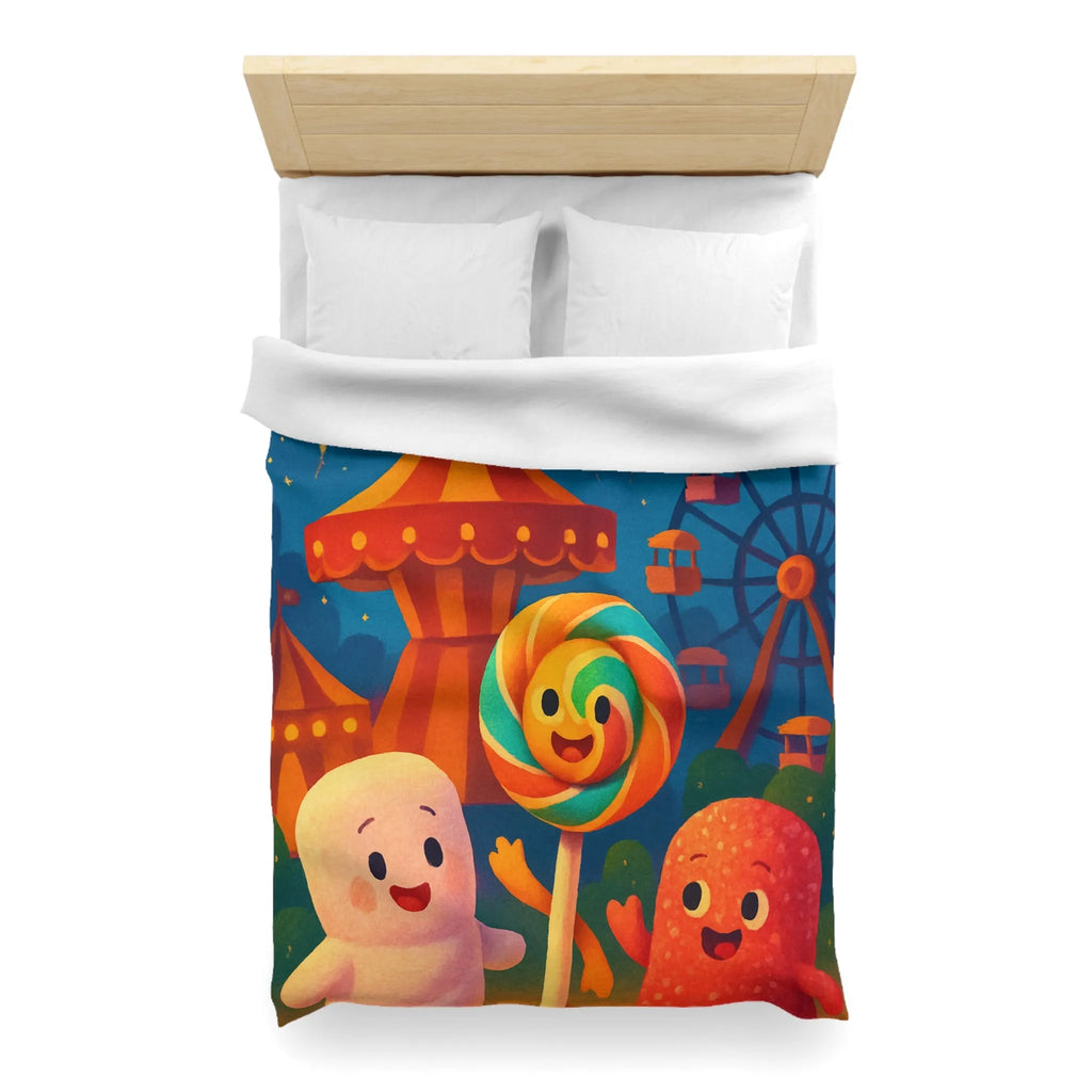 Housse de couette douce fête foraine avec marshmallow, sucette et feu d'artifice