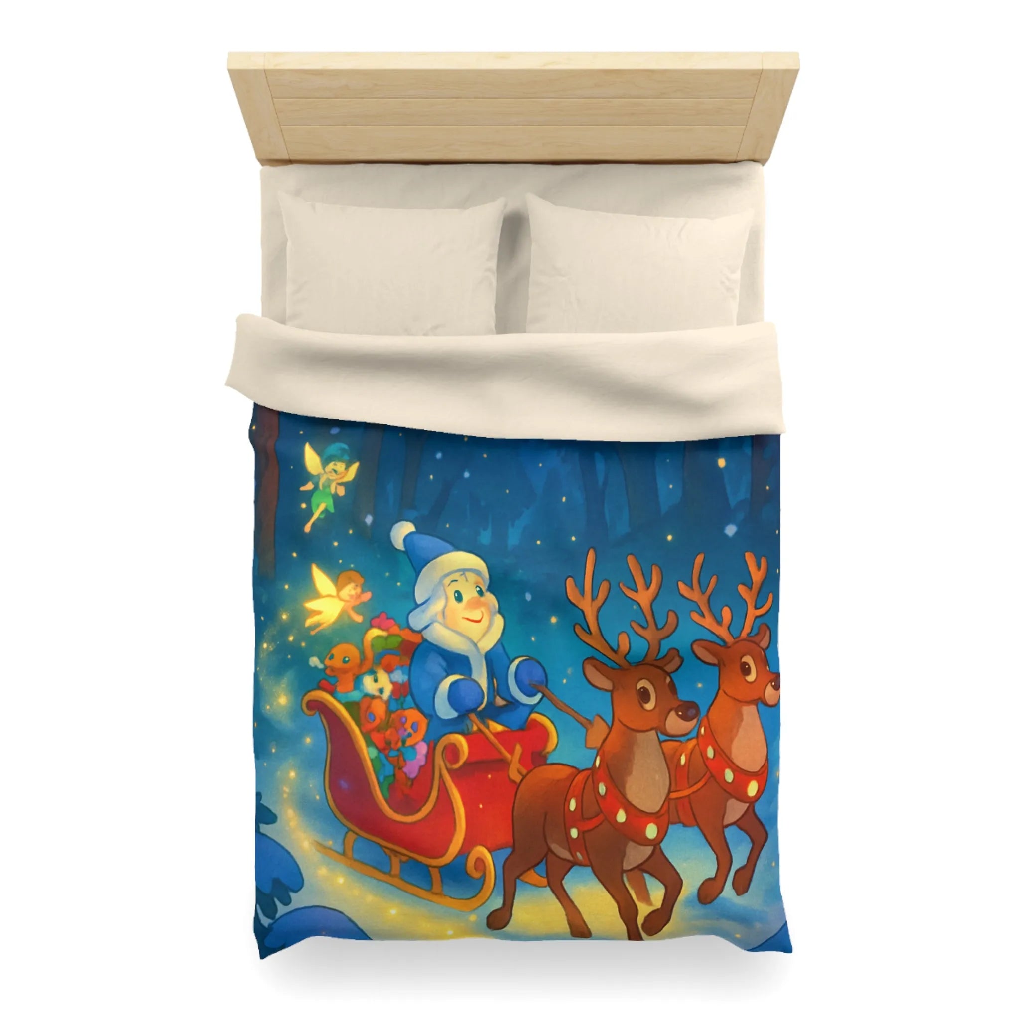 Housse de Couette Enchantée avec Lutin Magique, Fées Lumineuses et Rennes Pétillants dans Forêt
