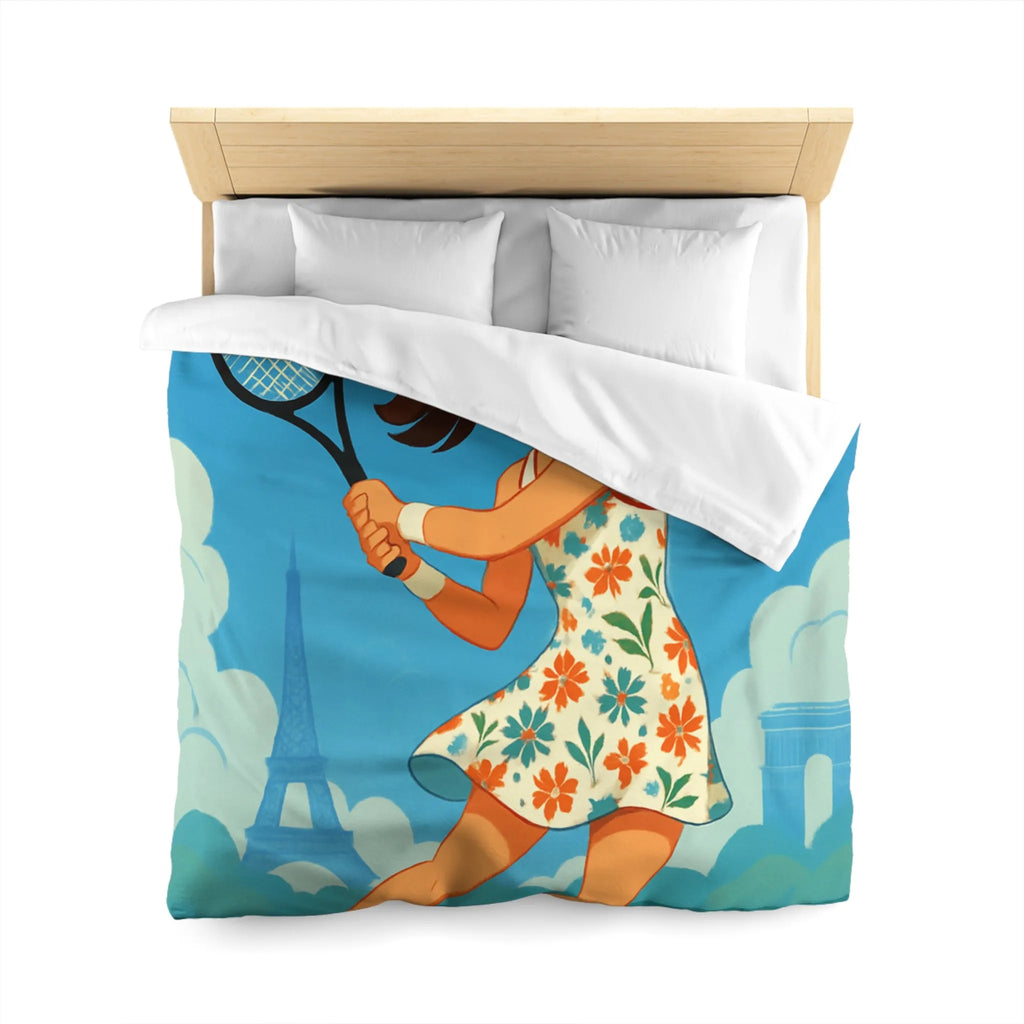 Éclatante Jouneuse de Tennis en Robe Florale avec Décor Parisien et Étoiles Magiques