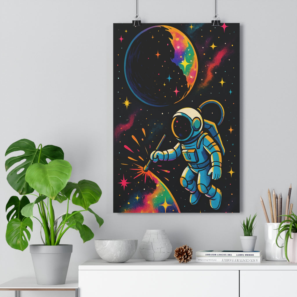 Poster décoratif cosmique vibrant étoiles colorées cartoon astronaute mystique chambre enfant magique 30x46 cm