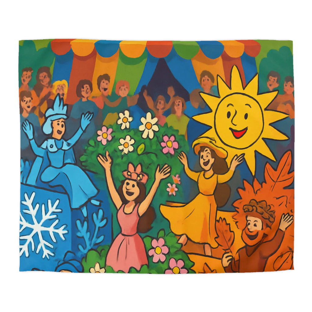 Housse de couette colorée illustrant les saisons pour chambre d'enfant joyeuse et ludique