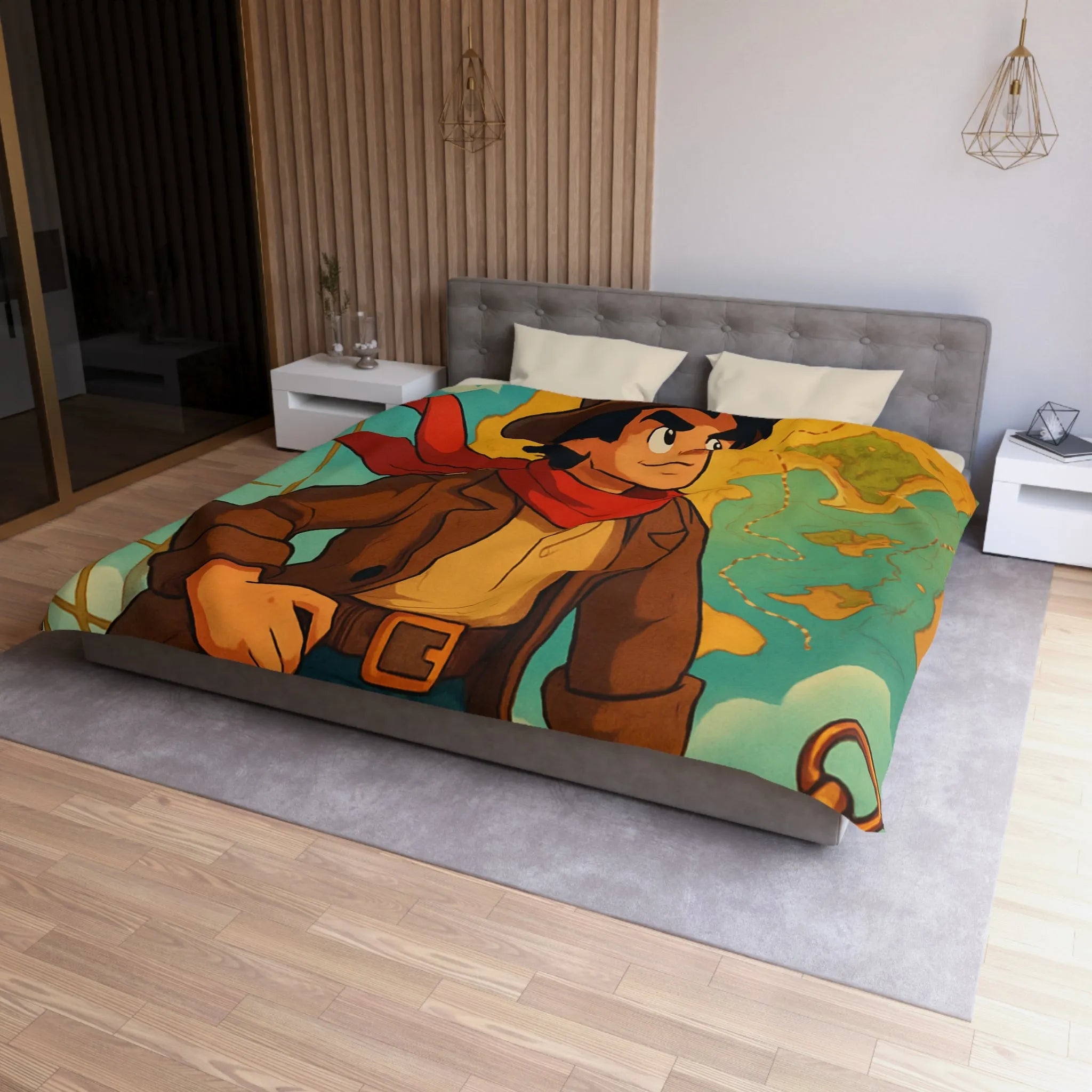 Aventure en Haute Mer avec Explorateur et Carte au Trésor, Housse de Couette Unique