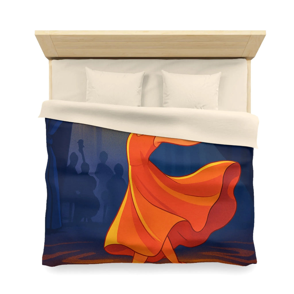 Housse de couette danseuse élégante en robe orange sous projecteur dans un théâtre