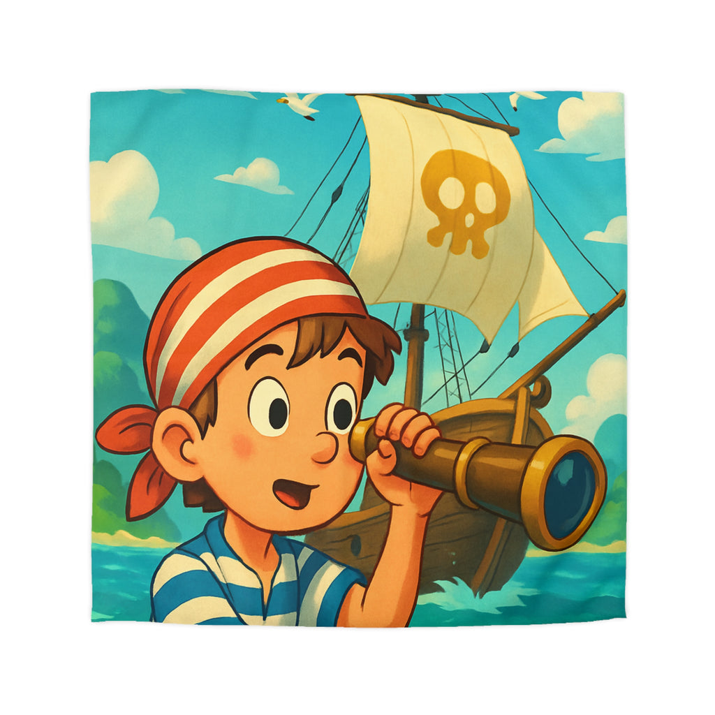 Housse de Couette Pirate Enfantine avec Bateau et Jumelles pour Chambre Aventure