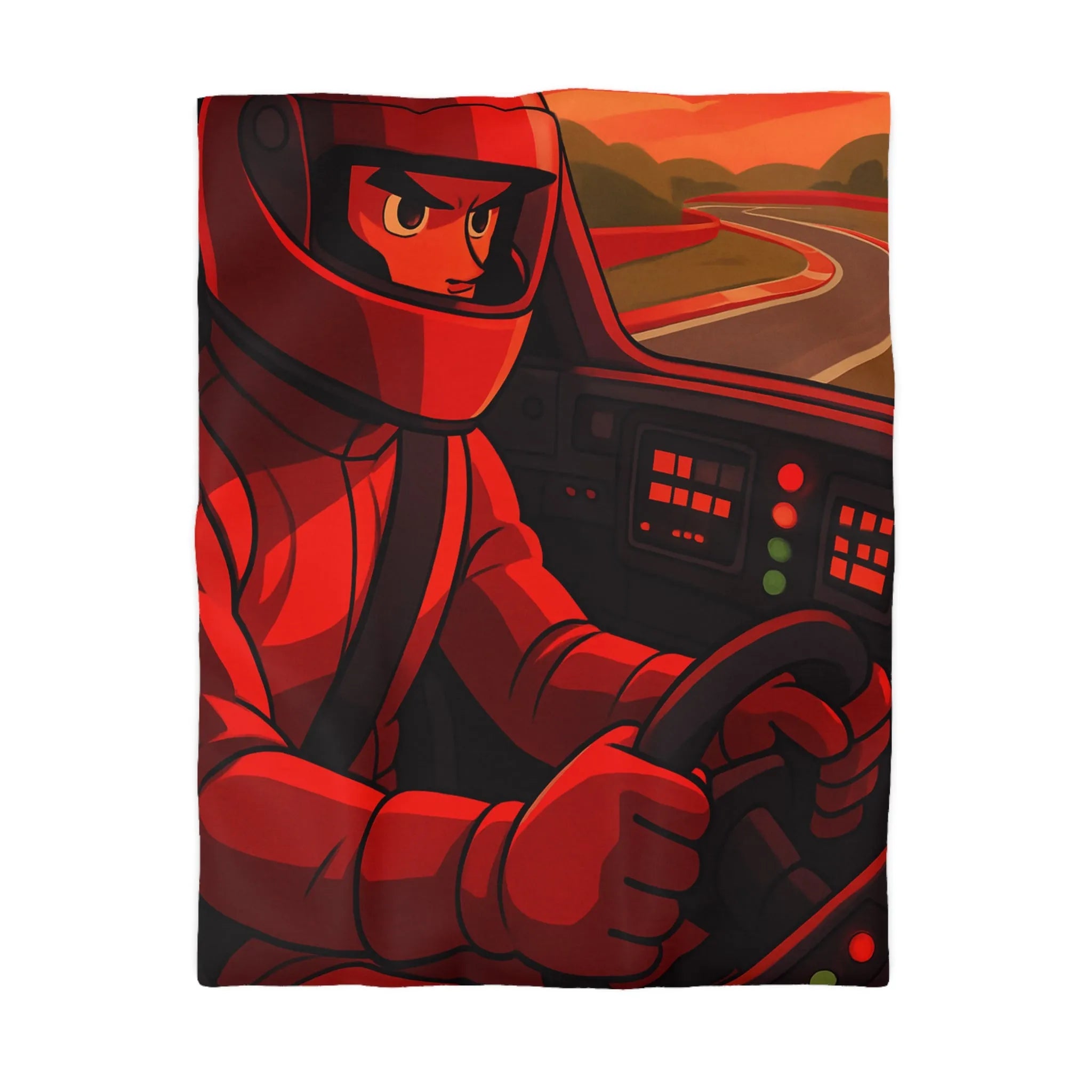 Housse de couette dynamique motif pilote de course rouge en automobile sportive