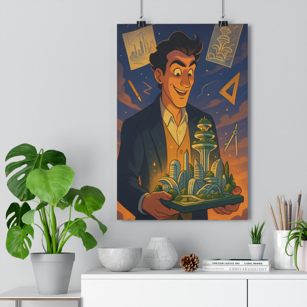 Poster décoratif cartoon bleu jaune futuriste inspirant bureau créatif 30x46 rêveur original unique qualité