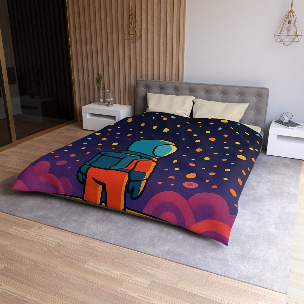Housse de couette spatiale colorée avec astronaute et étoiles multicolores pour chambre enfant
