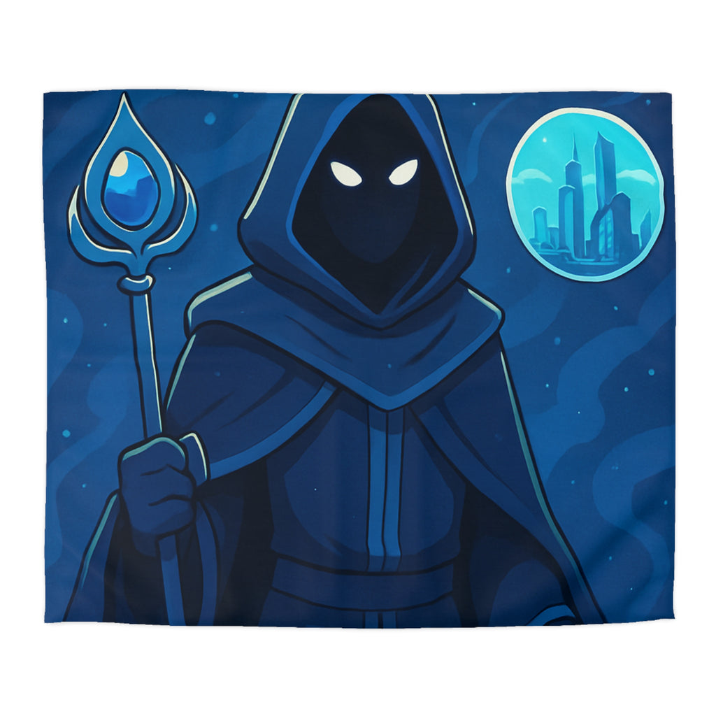 Housse de couette mystique avec sorcier et paysages fantastiques pour chambre à thème magique