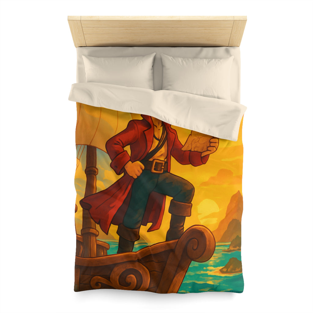 Housse de Couette Pirate Aventurier sur Bateau en Mer au Coucher du Soleil