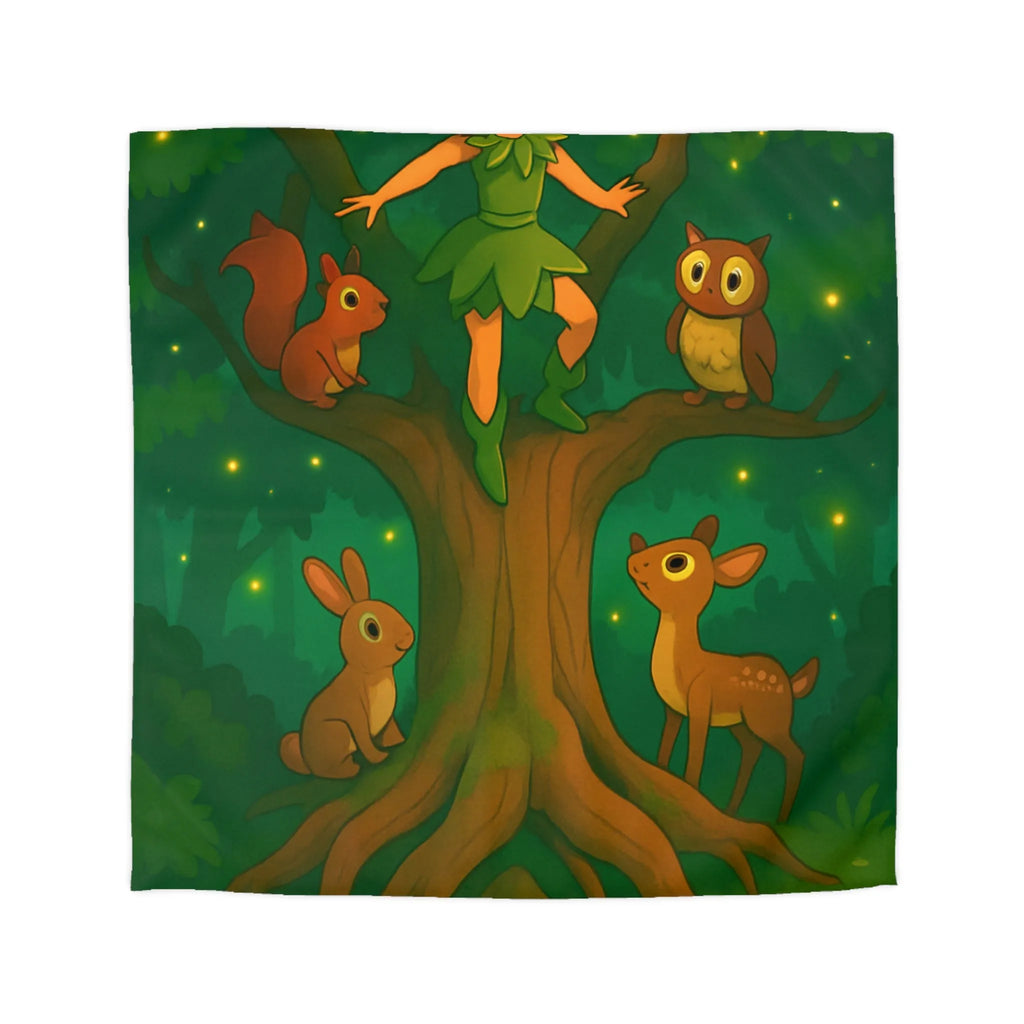 Housse de couette magique forêt enchantée avec animaux et fée enfantine verte