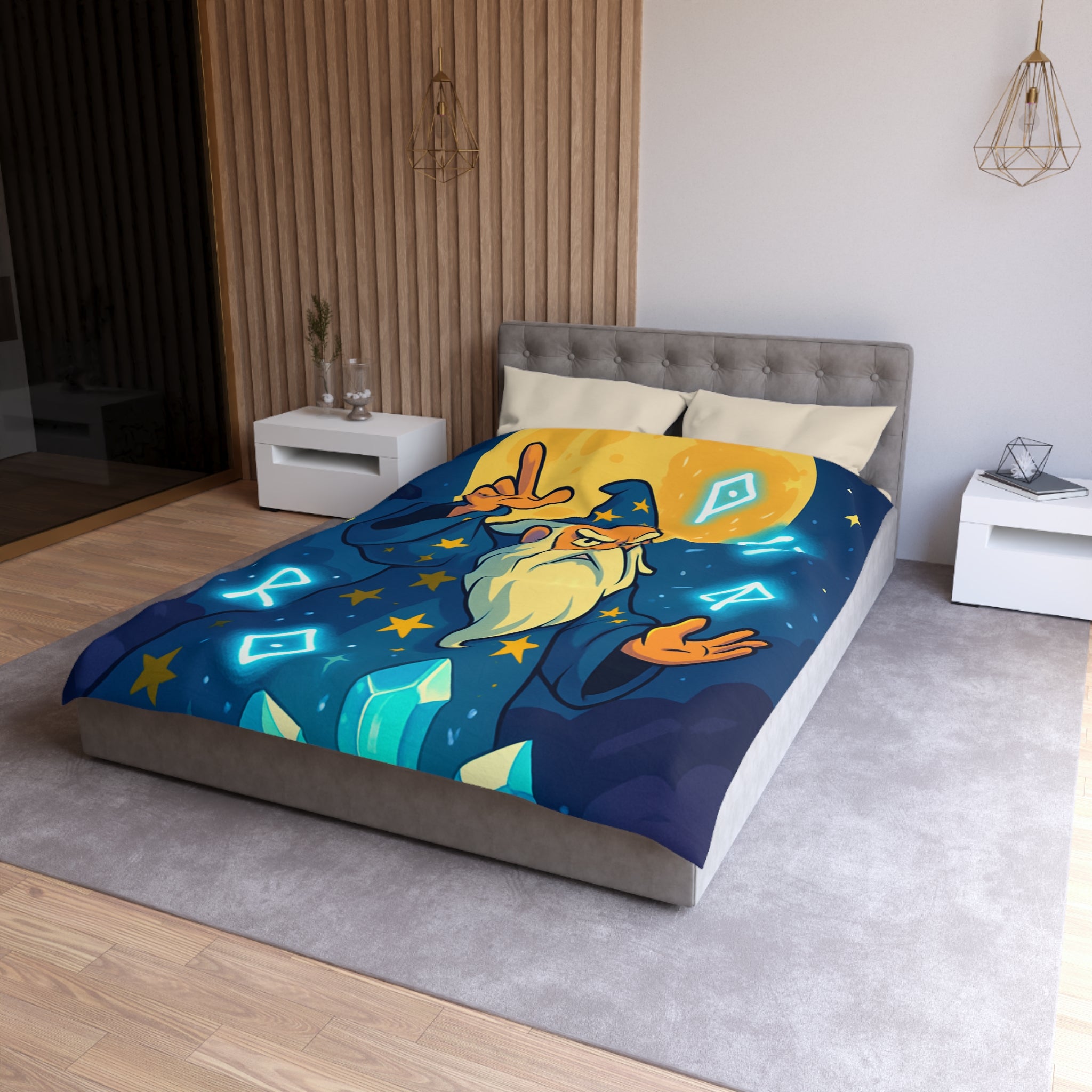 Housse de couette sorcier mystique avec cristaux et lune brillante magique