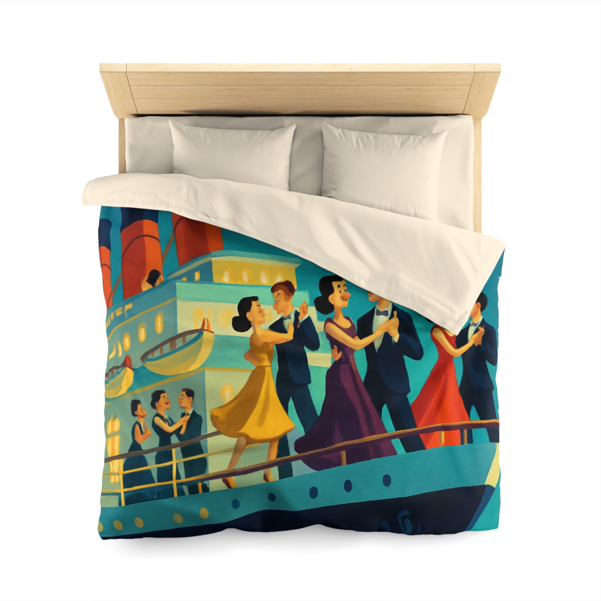 Housse de couette rétro dance nocturne aurores boréales croisière bateau élégant
