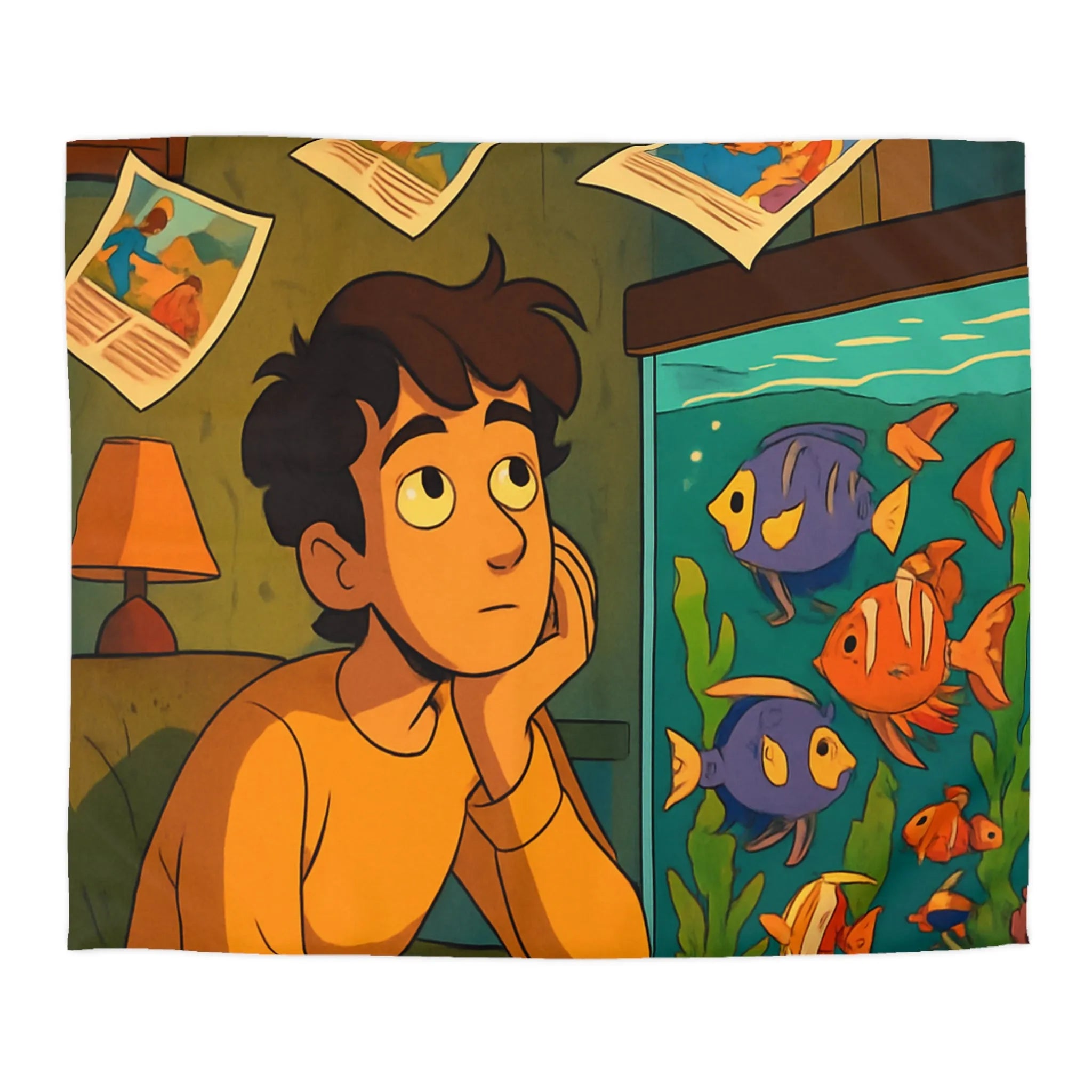 Captivant design coloré d'une chambre rêveuse avec poissons pour adolescents rêveurs