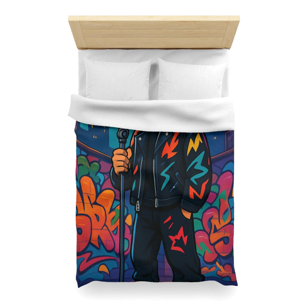 Housse de couette colorée graffiti style urbain avec chanteur devant micro rétro