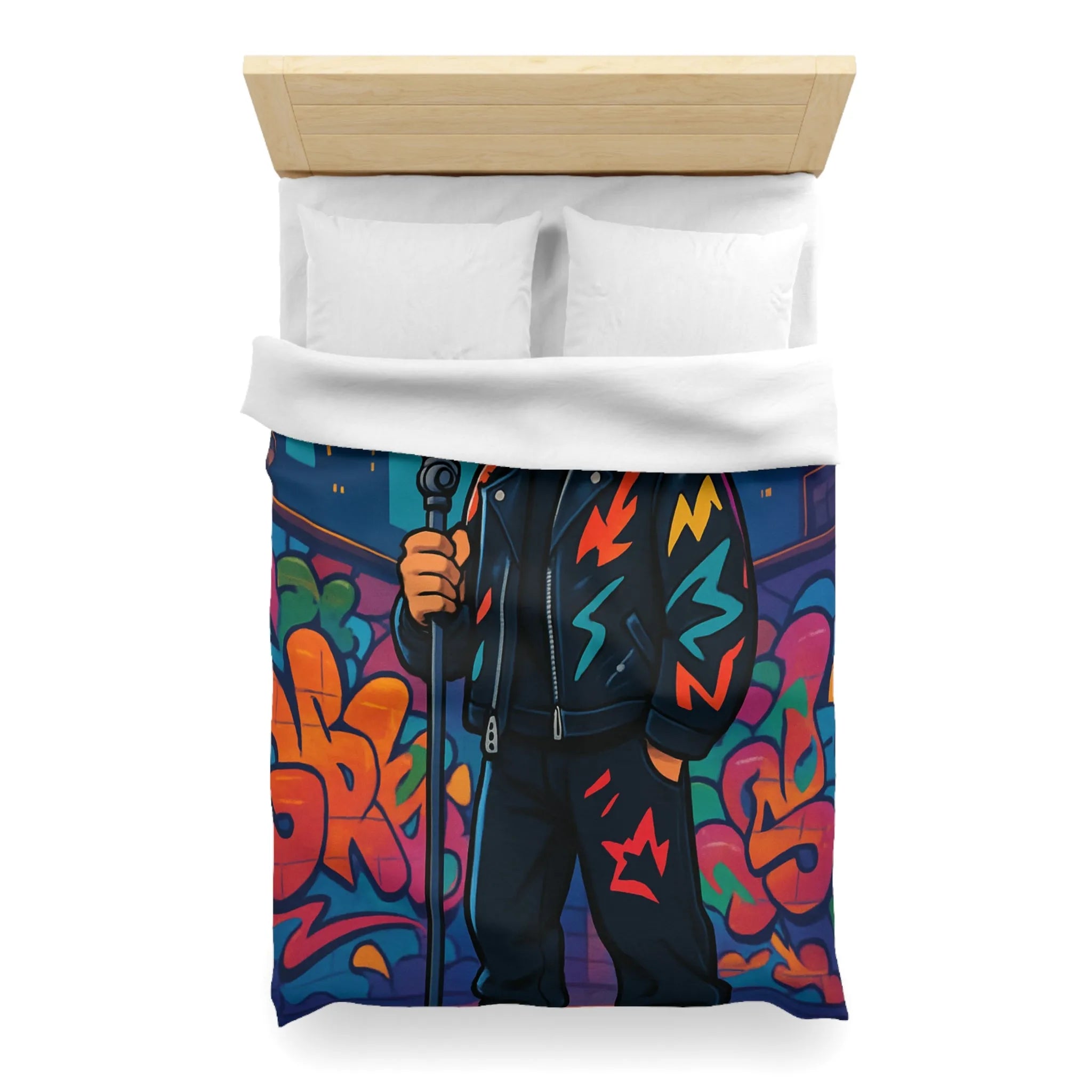 Housse de couette colorée graffiti style urbain avec chanteur devant micro rétro