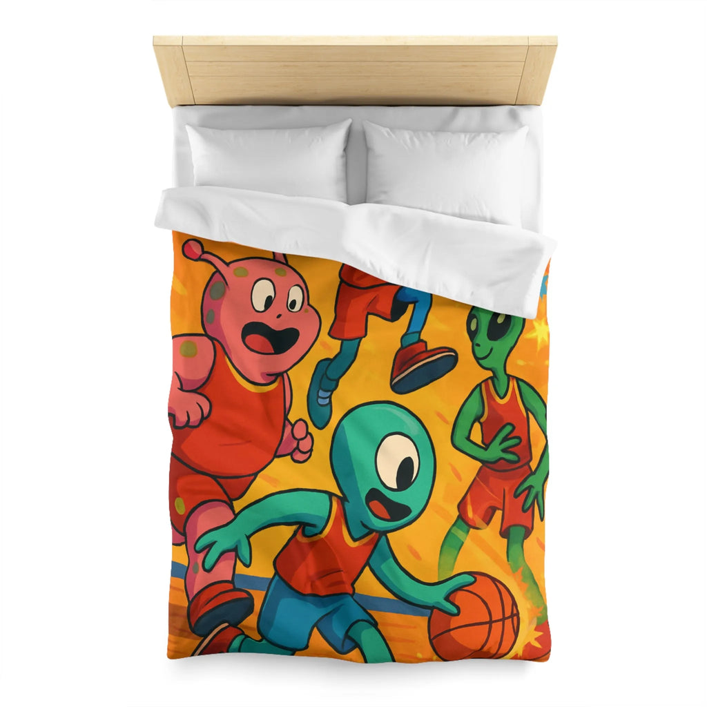 Housse de couette alien colorée pour chambre d'enfant avec thème basket et espace