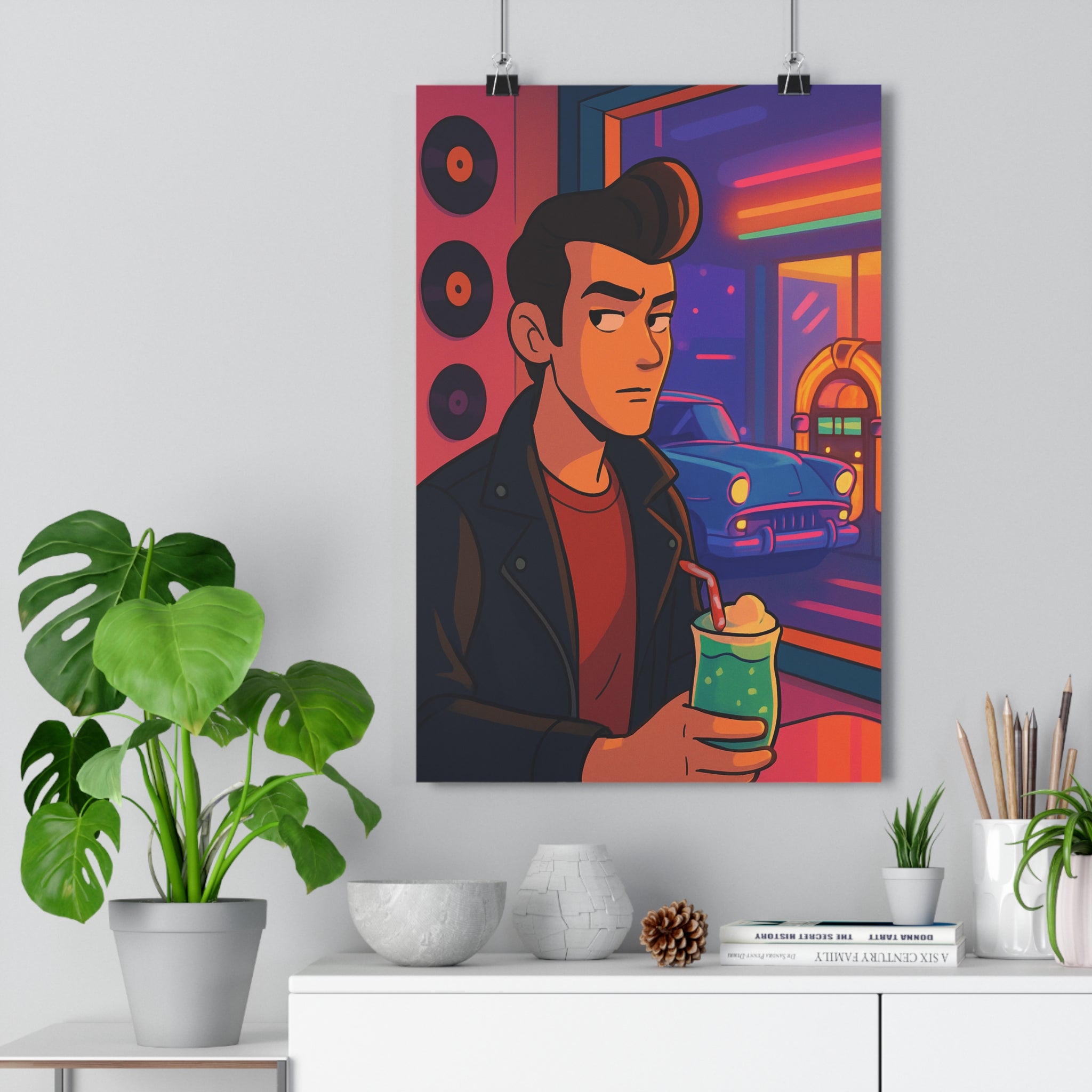 Poster décoratif mystère vintage néons vert noir diner rétro anime années 70 chambre salon