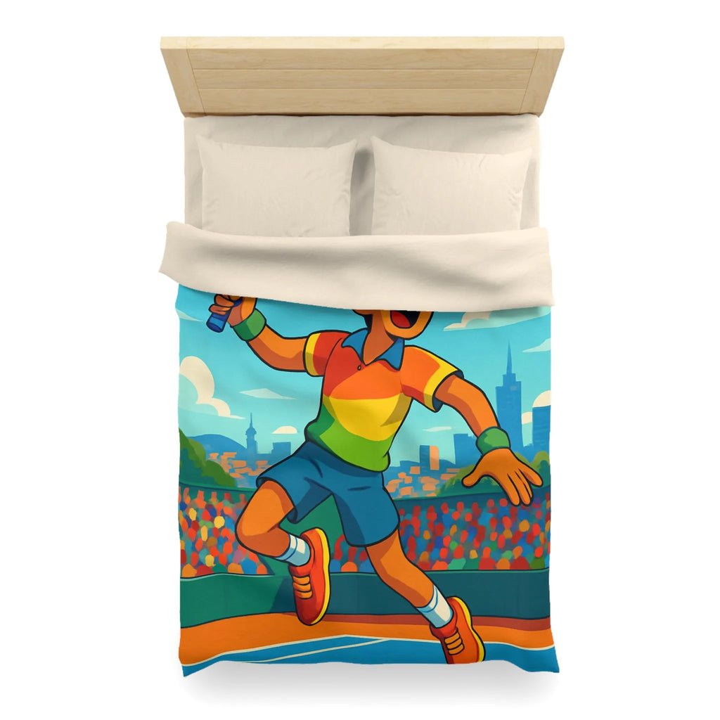 Housse de couette colorée avec joueur de tennis sautant en plein match estival