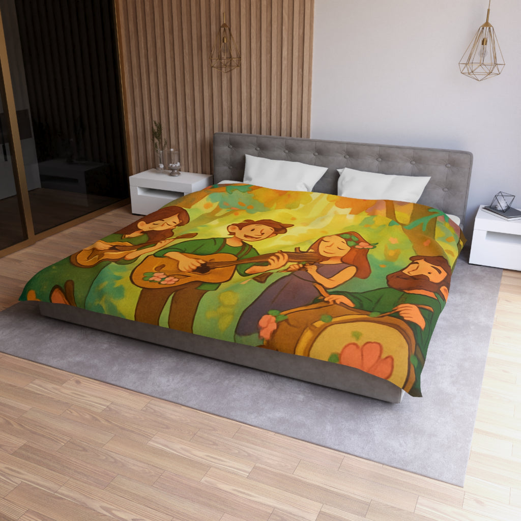 Housse de couette musicale enchantée forêt, animaux, motifs vibrants pour chambre féerique