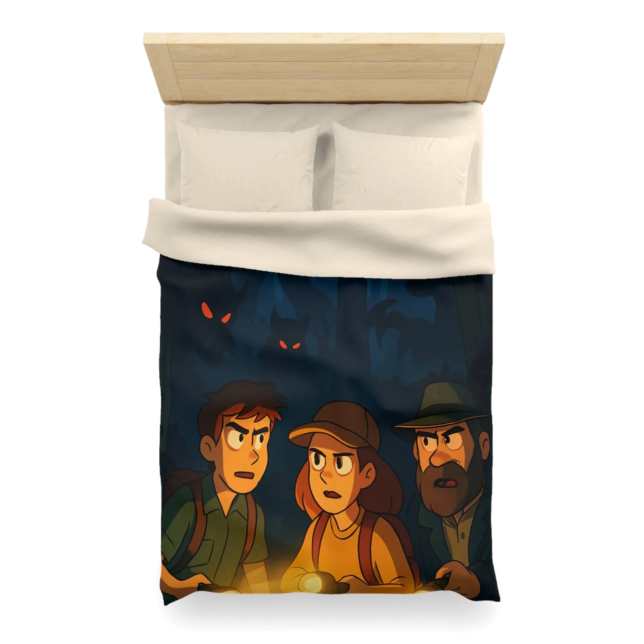 Housse de Couette Forêt Enchantée Nocturne avec Aventuriers et Créatures Mystiques Illustrée