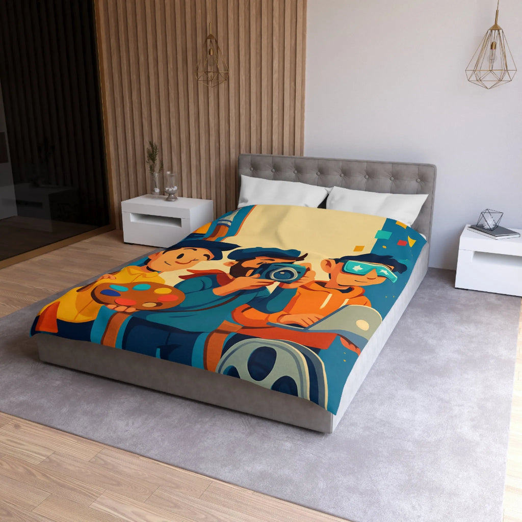 Housse de couette colorée avec artistes créatifs et style cartoon pour chambre moderne