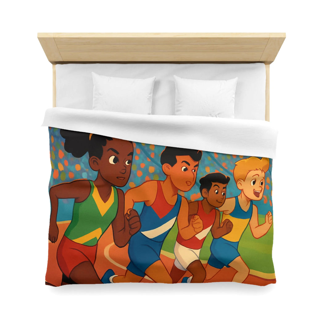 Housse de couette illustrée course d’athlétisme enfants vibrant soleil dynamique