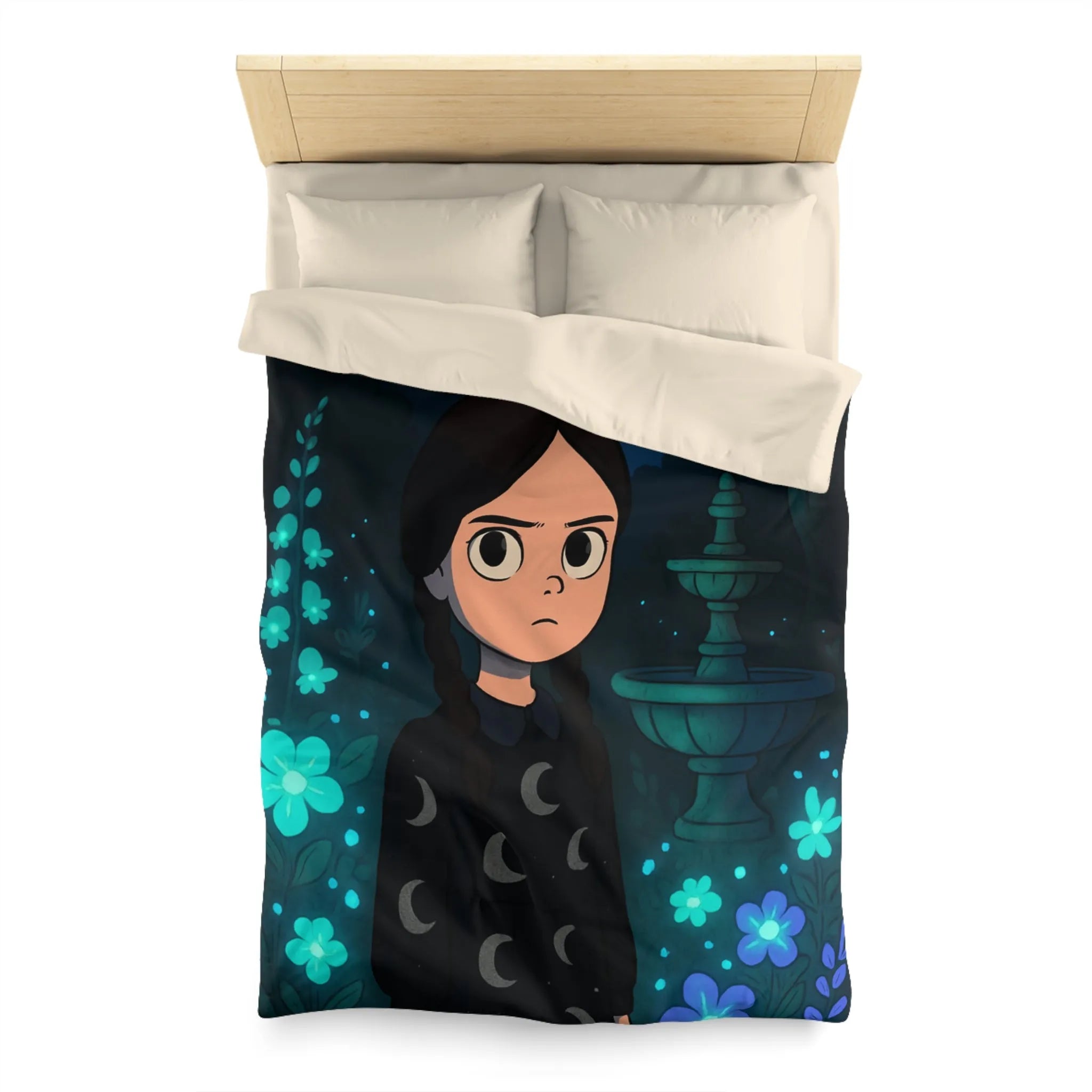 Housse de Couette Enfantine avec Motif Lune et Fleurs naturellement Nocture