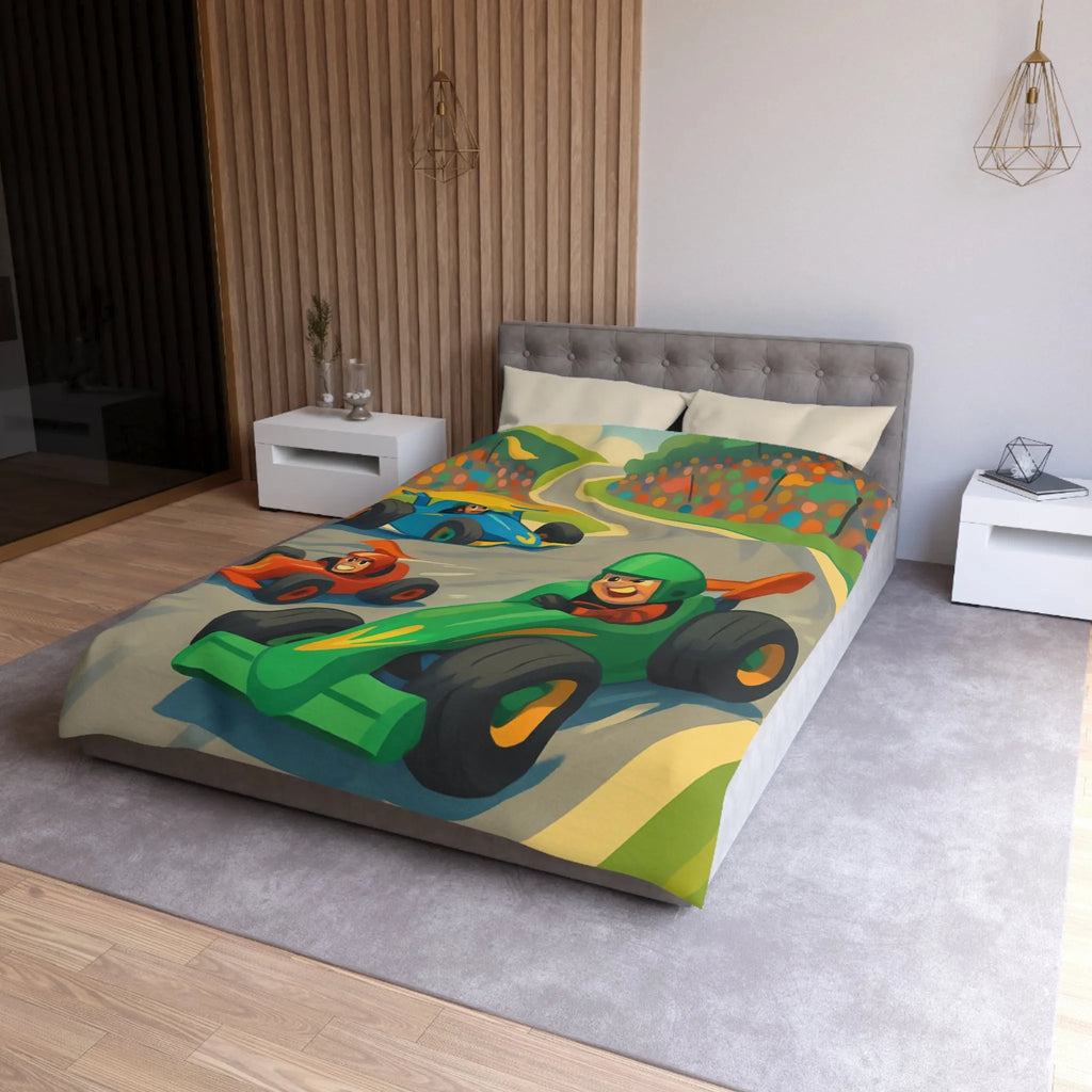 Housse de couette course de voitures pour chambre d'enfant ambiance rétro colorée