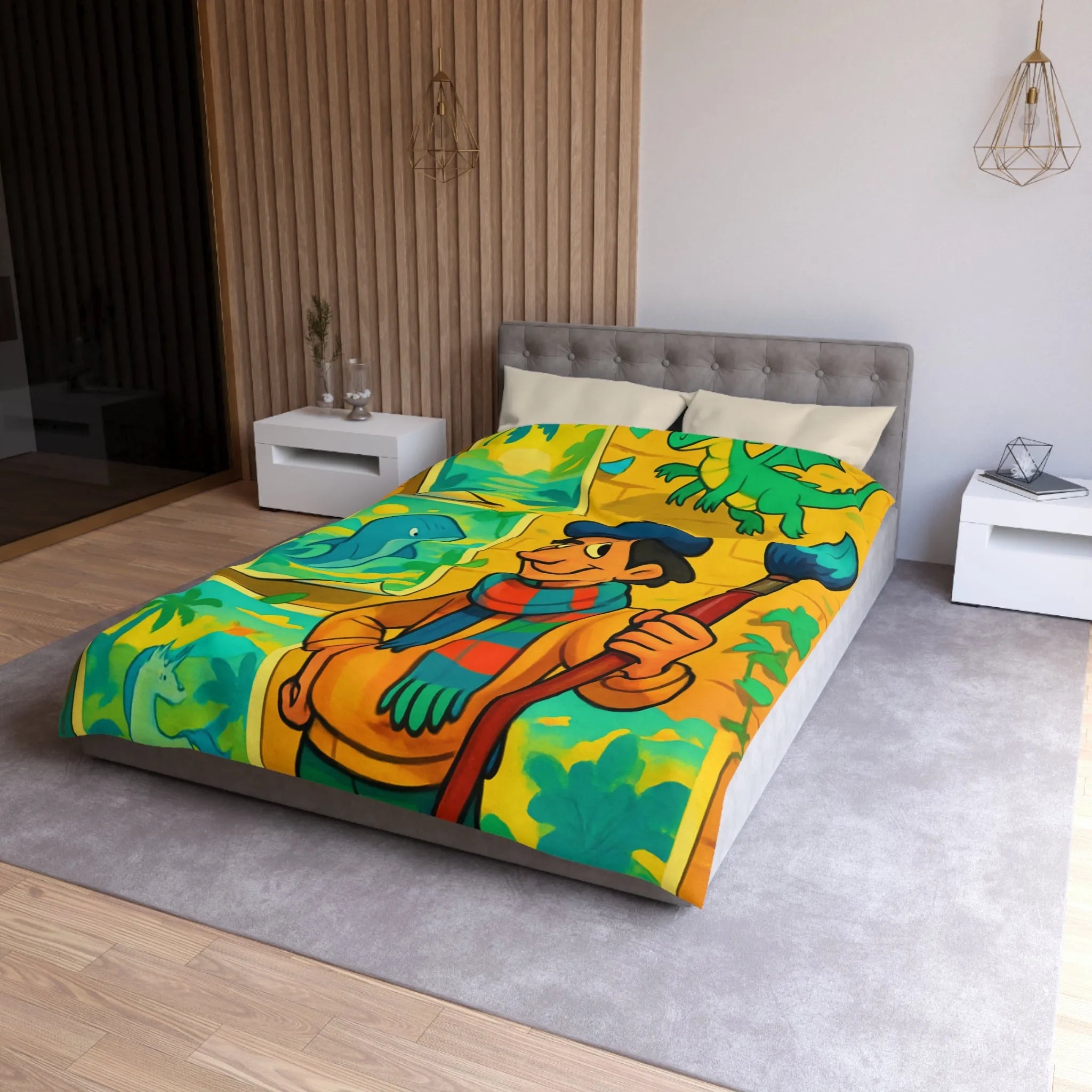 Housse de Couette Microfibre Art Graphique Contemporain Style Décoratif Chambre Tendance