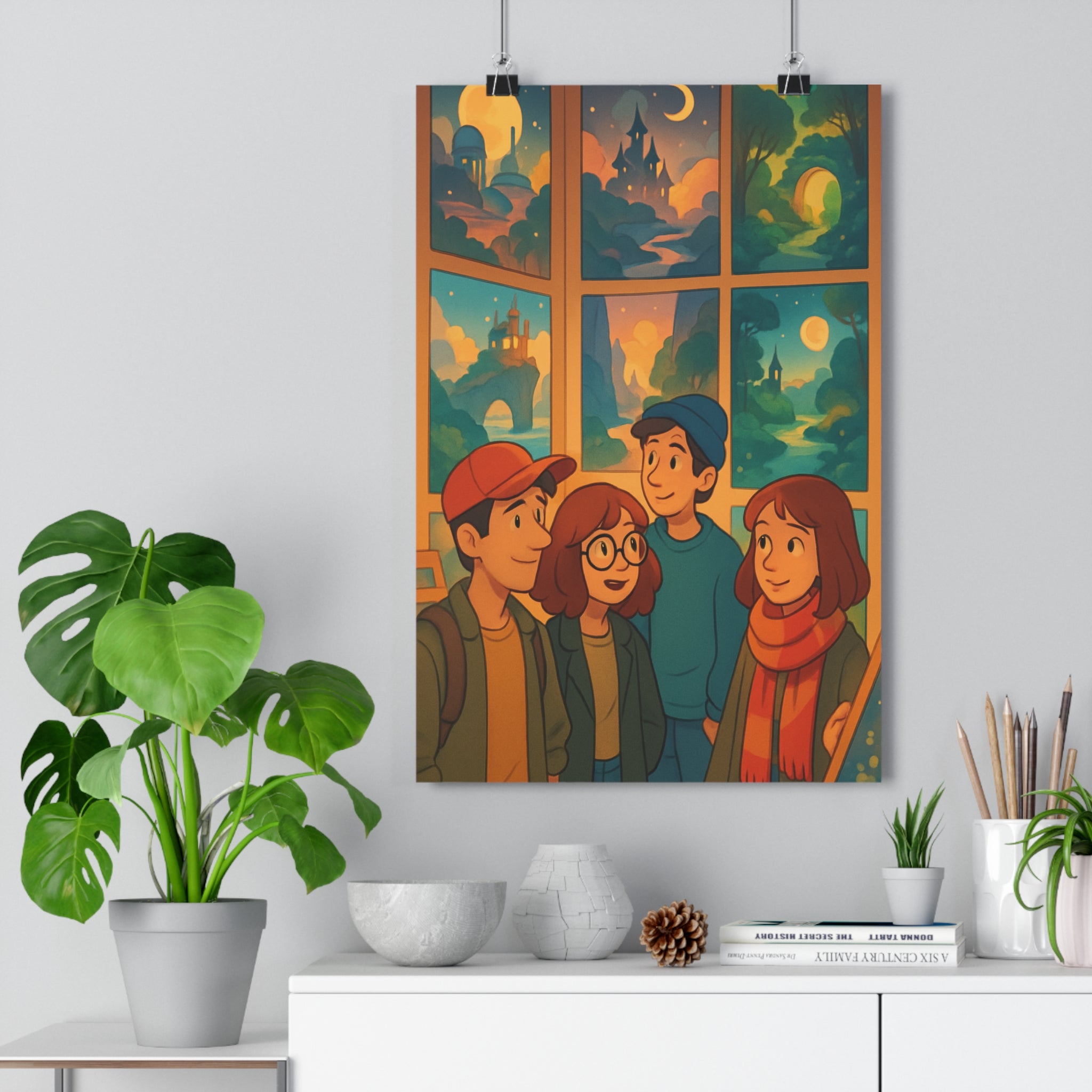 Poster décoratif cartoon pastel joyeux paysage enchanteur salon chambre bureau rêveur mural vivant qualité