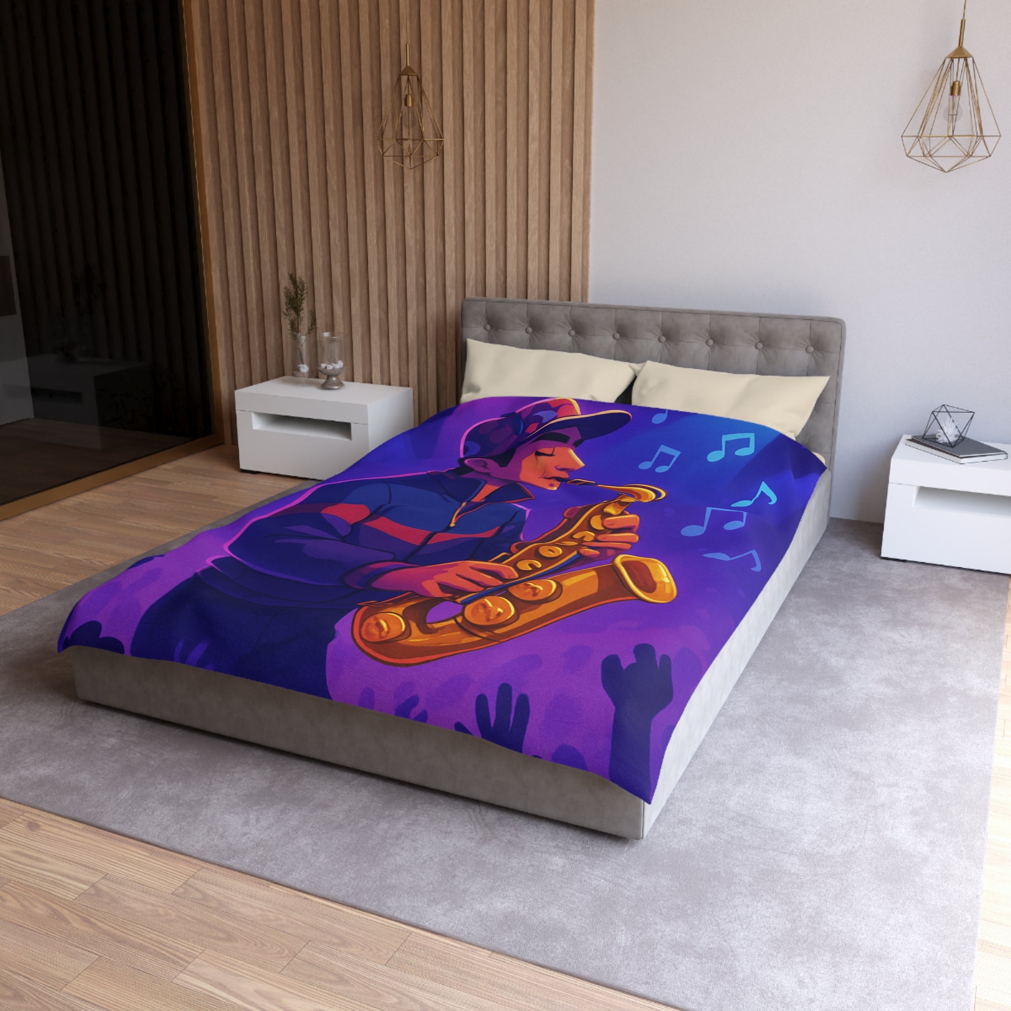 Jazz nocturne vibrant avec joueur de saxophone énergique sous lumières colorées et musique entraînante