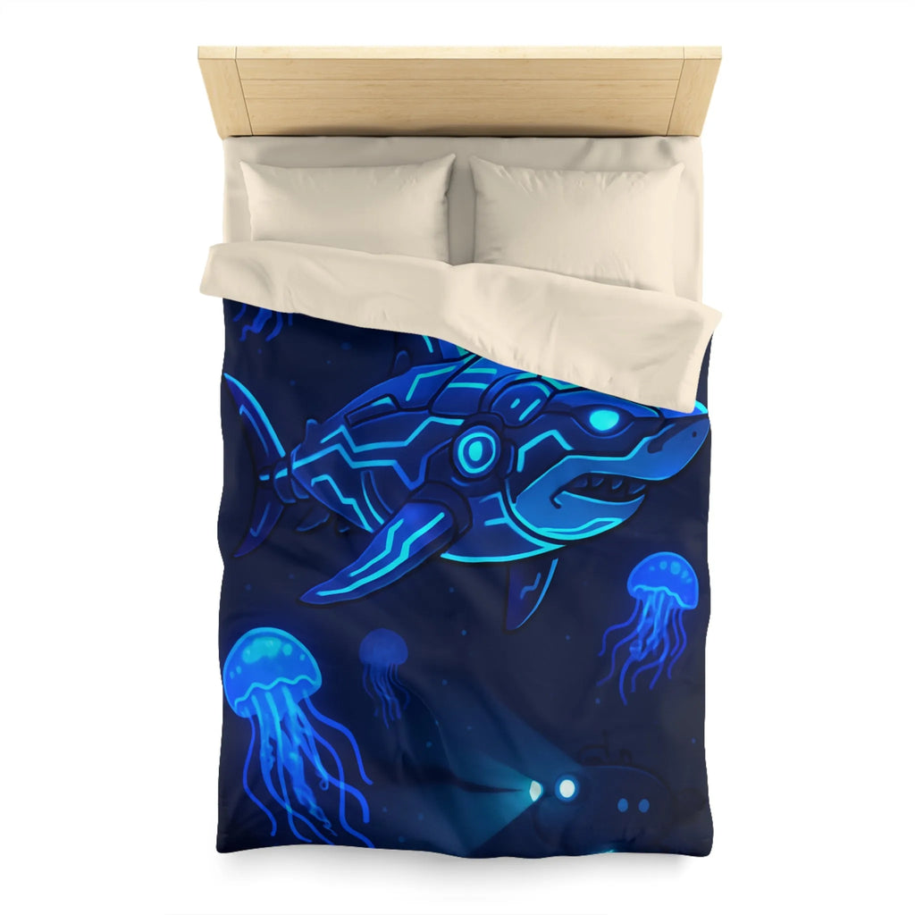 Housse de couette avec requin cybernétique et méduses lumineuses pour chambre moderne