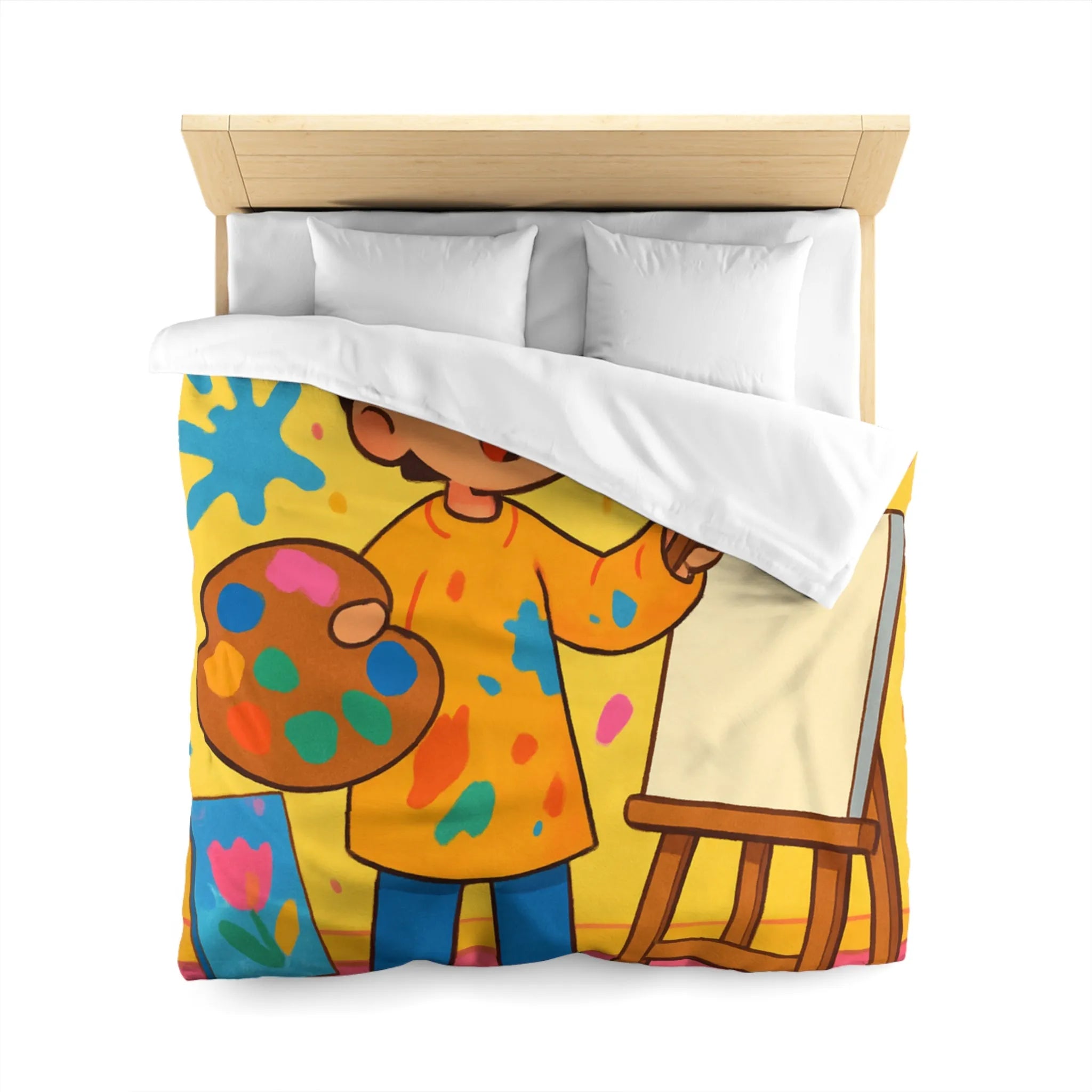 Housse de Couette Colorée avec Motif Artiste Enfant Peignant dans un Atelier Joyeux
