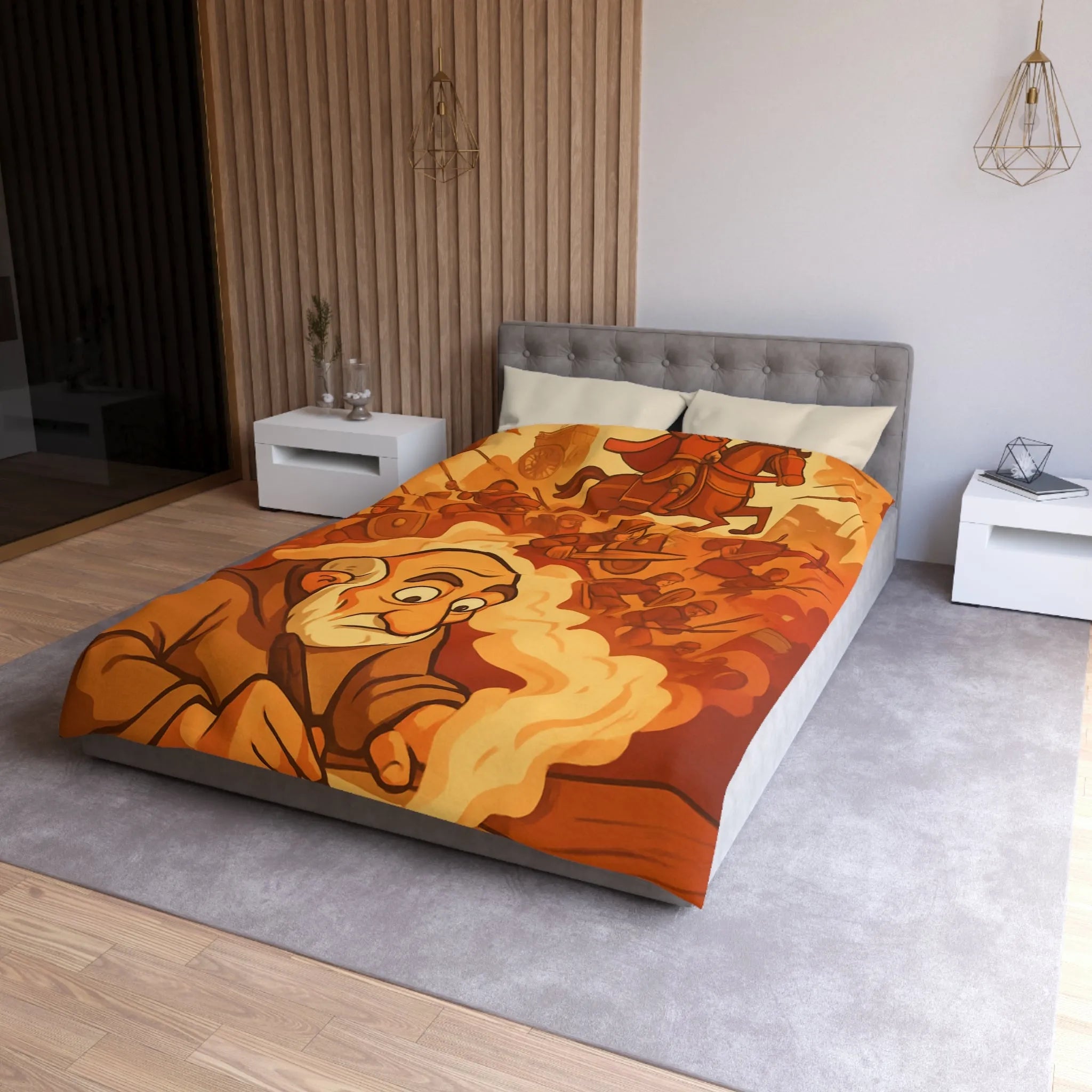 Housse de couette médiévale avec illustration de chevalier et moine en écriture créative