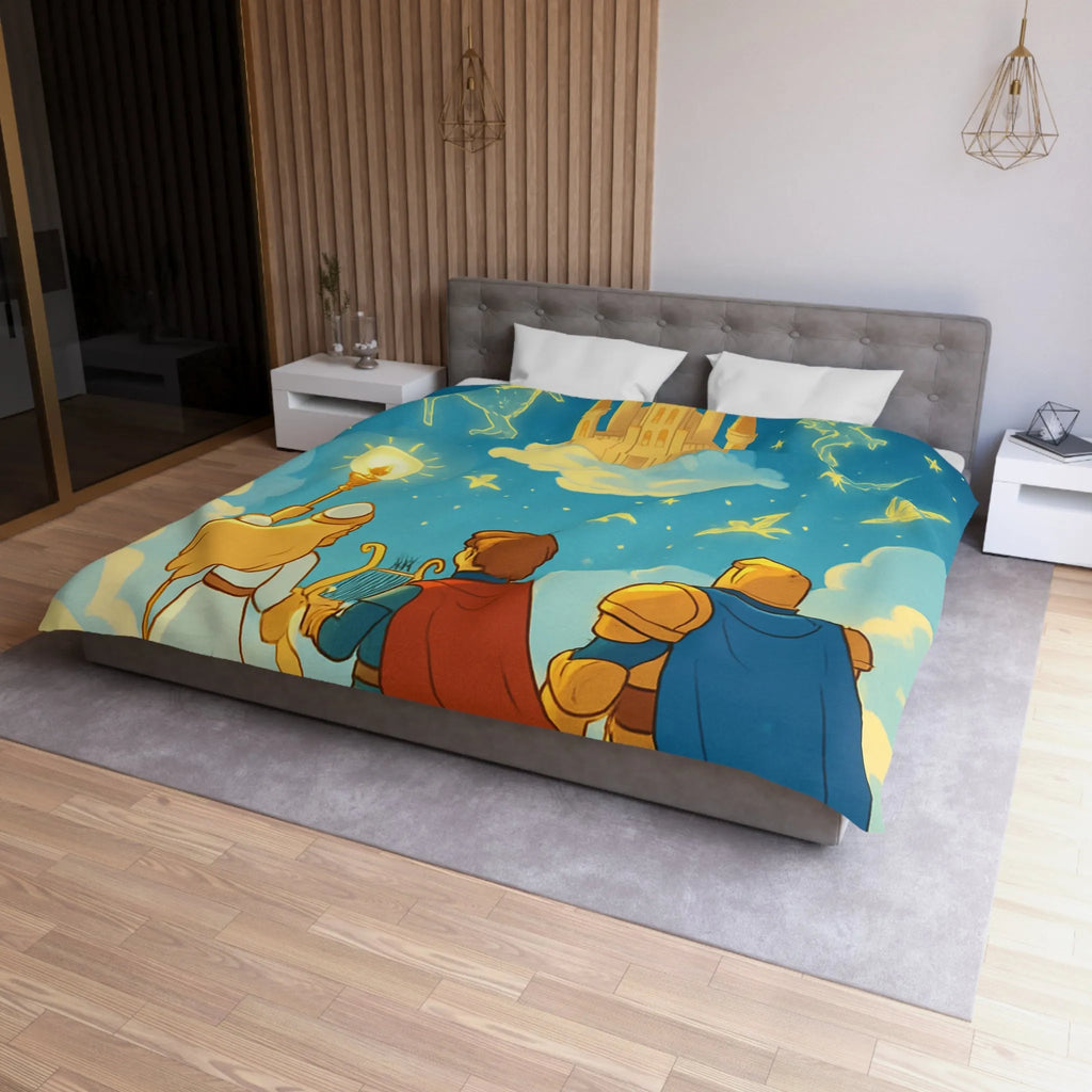 Housse de couette illustrée avec château magique et constellation céleste féerique pour enfants