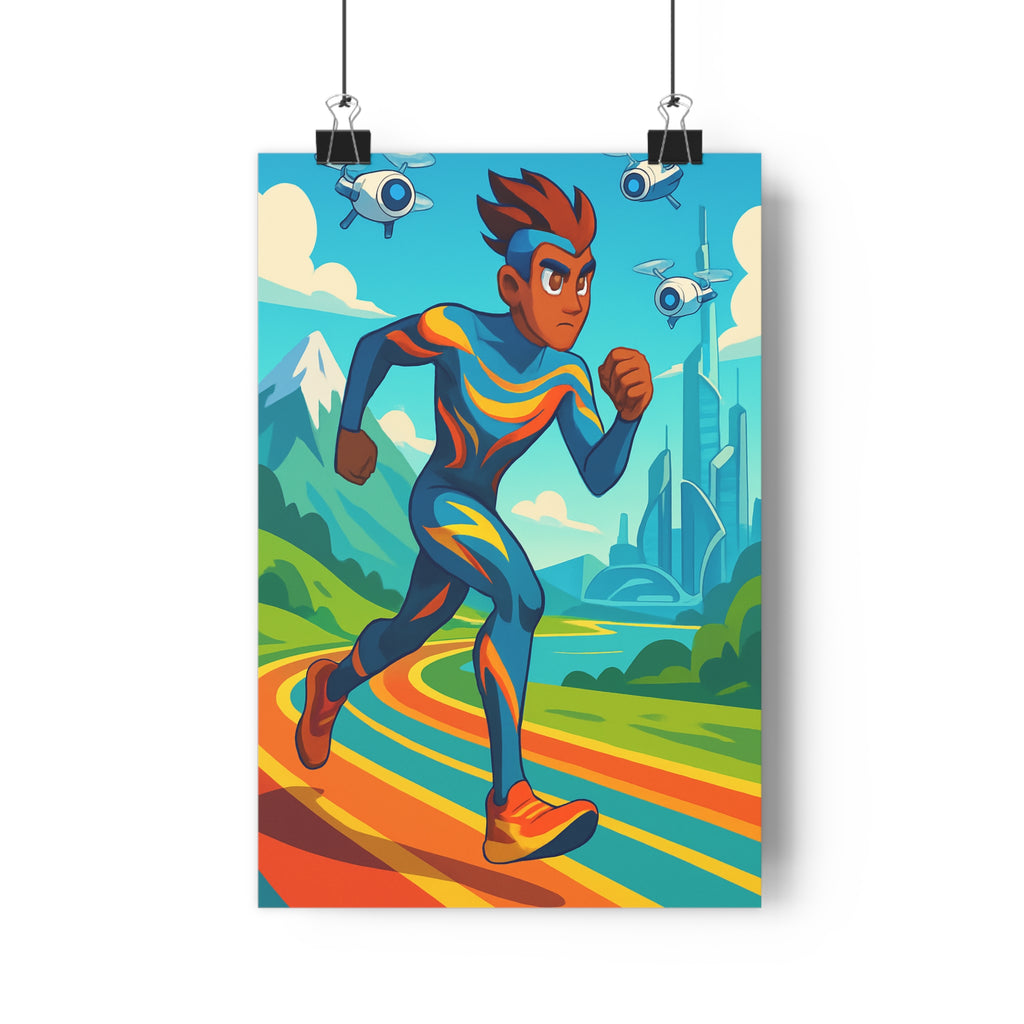 Poster décoratif dynamique athlète bleu orange vert moderne énergique chambre bureau salon vibrant tendance