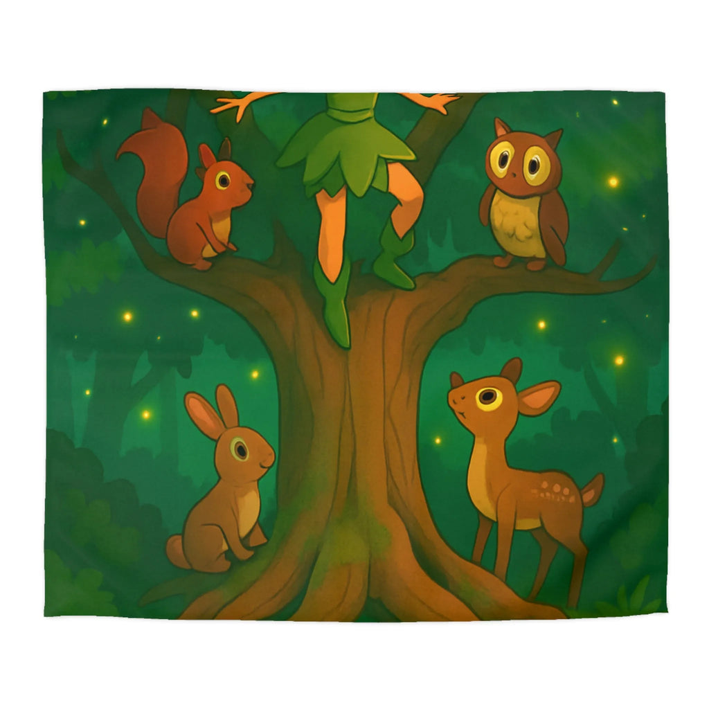 Housse de couette magique forêt enchantée avec animaux et fée enfantine verte