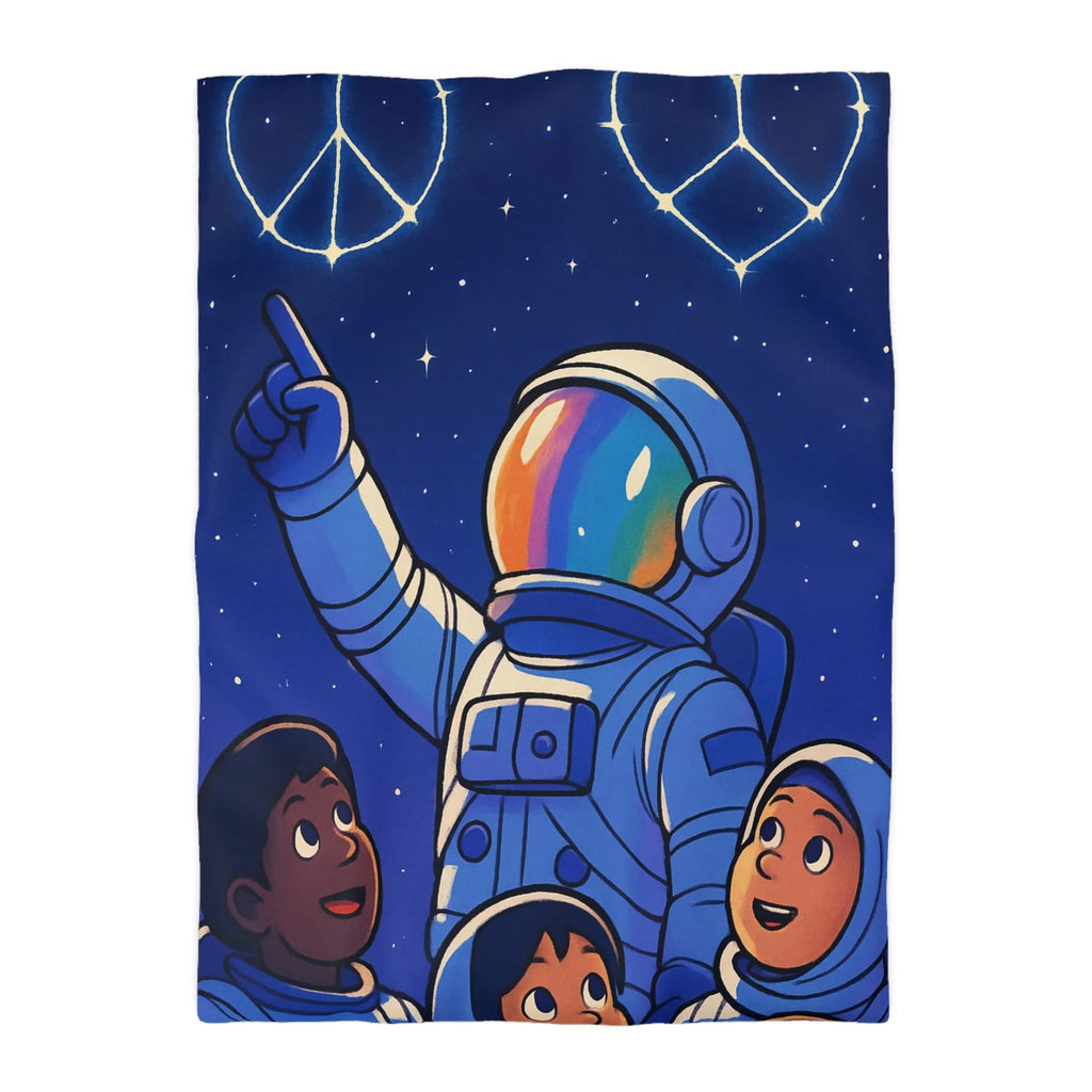 Housse de Couette Astronaute Enfants Étoiles Cœur Paix Nuit Céleste Magique Rêveuse
