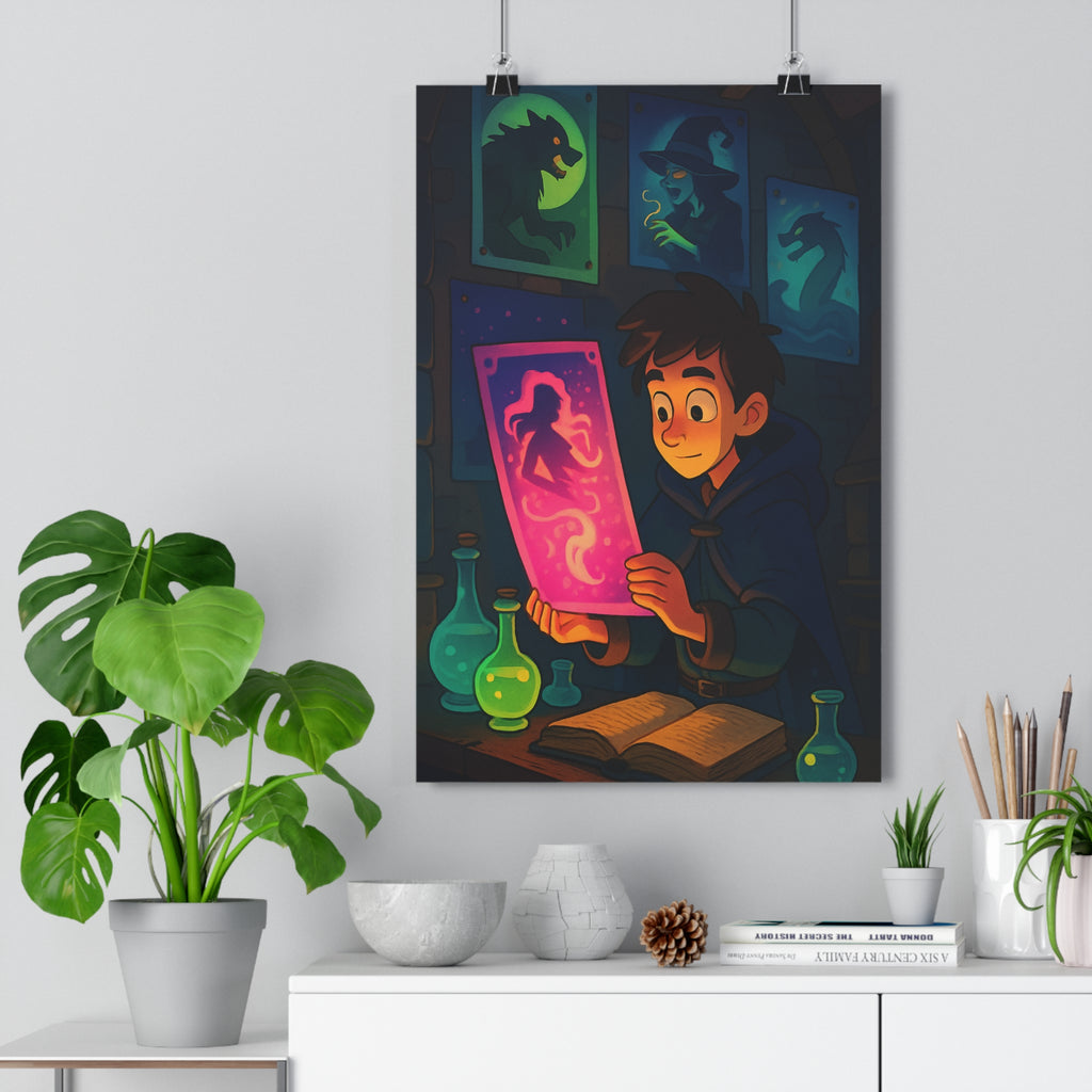 Poster décoratif enchanté mystique garçon robe parchemin magique chambre enfant vibrant fantastique 30x46 qualité