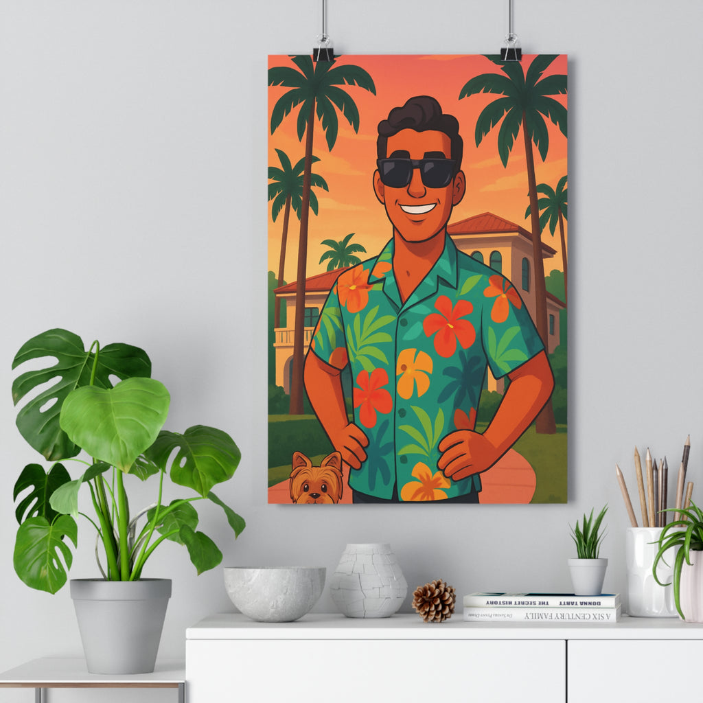 Poster décoratif cartoon tropical ensoleillé joyeux vibrant salon chambre intérieur style moderne 30x46 qualité