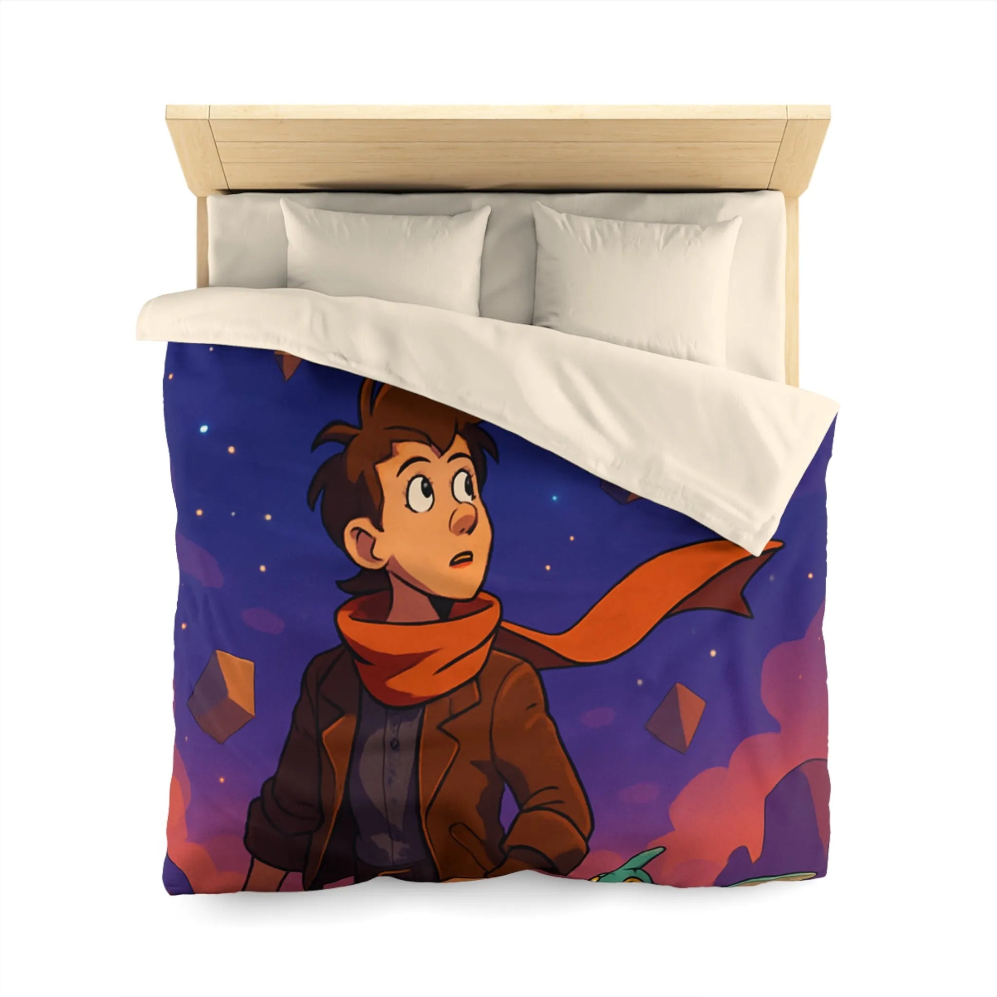 Housse de couette aventure nuit étoilée avec enfant et dragon mignon