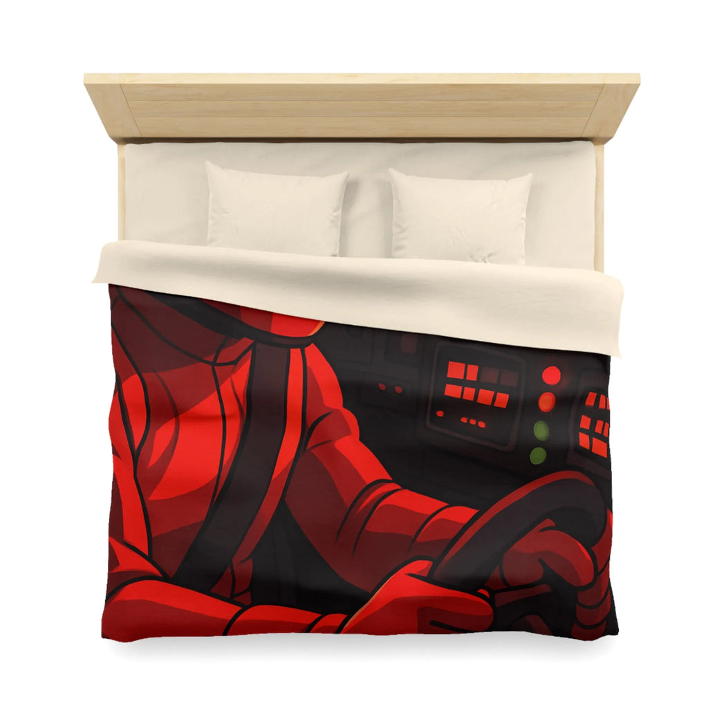 Housse de couette dynamique motif pilote de course rouge en automobile sportive