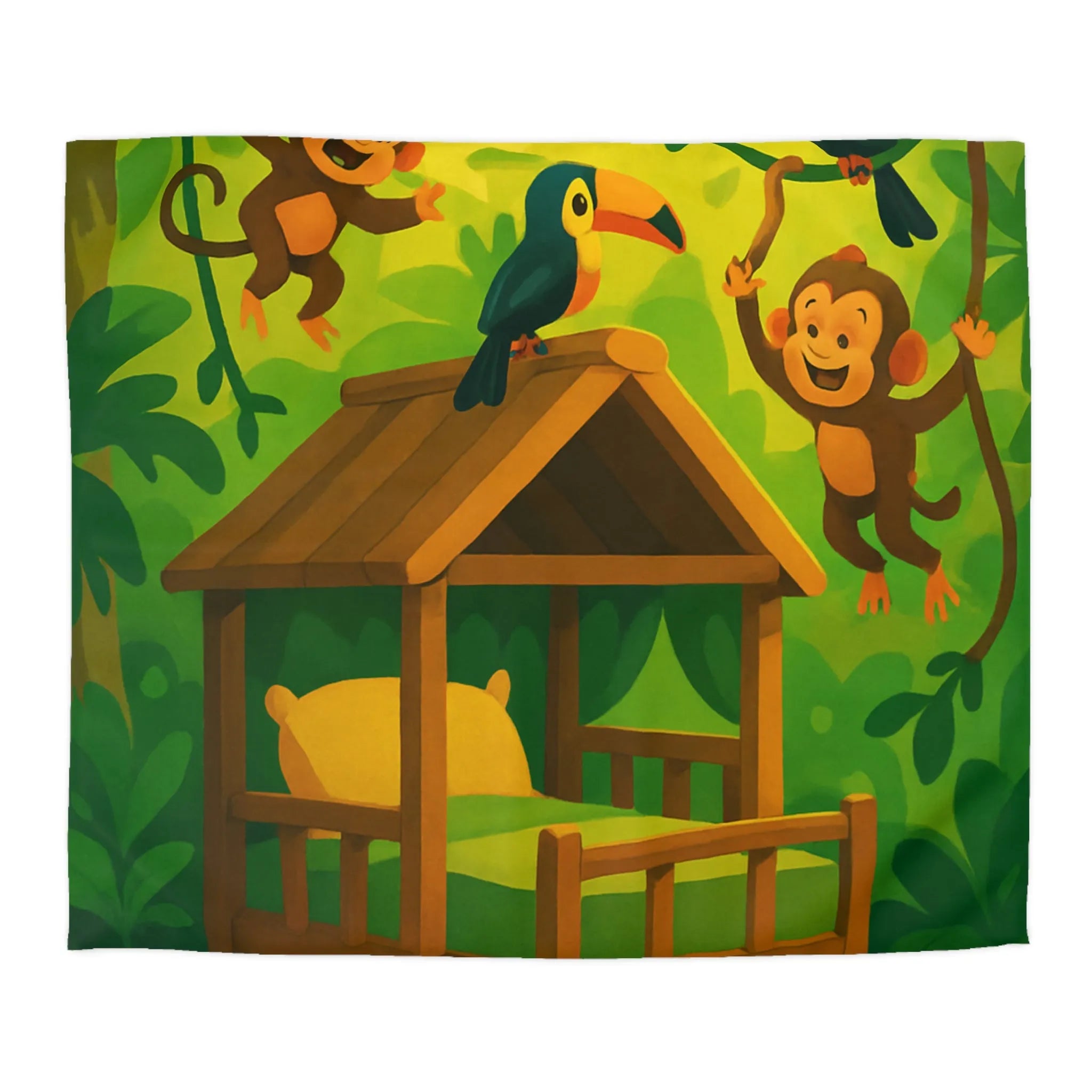 Housse de couette jungle avec singes et toucans pour chambre d'enfant colorée
