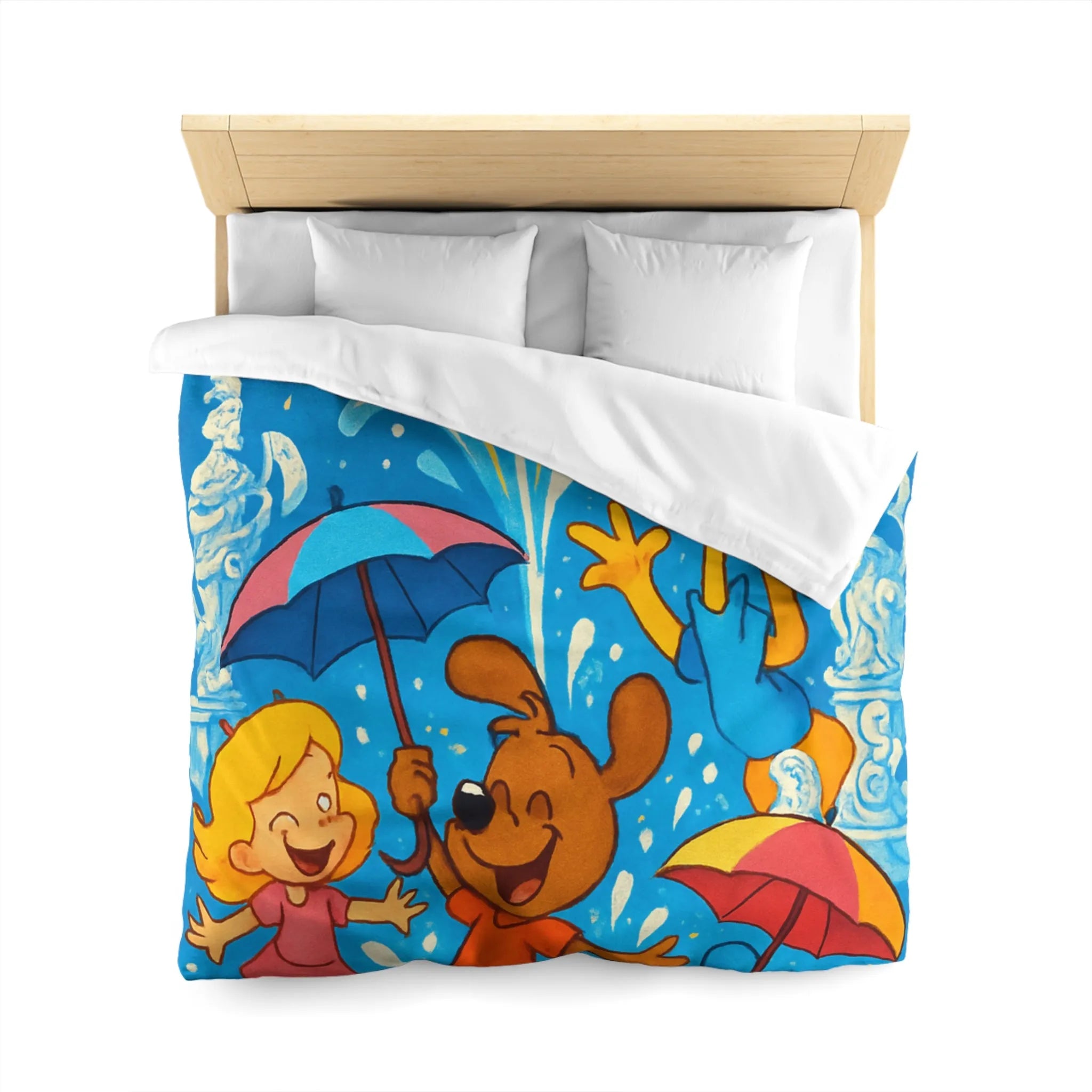 Housse de couette joyeuse avec animaux et enfants sous feux d'artifice colorés